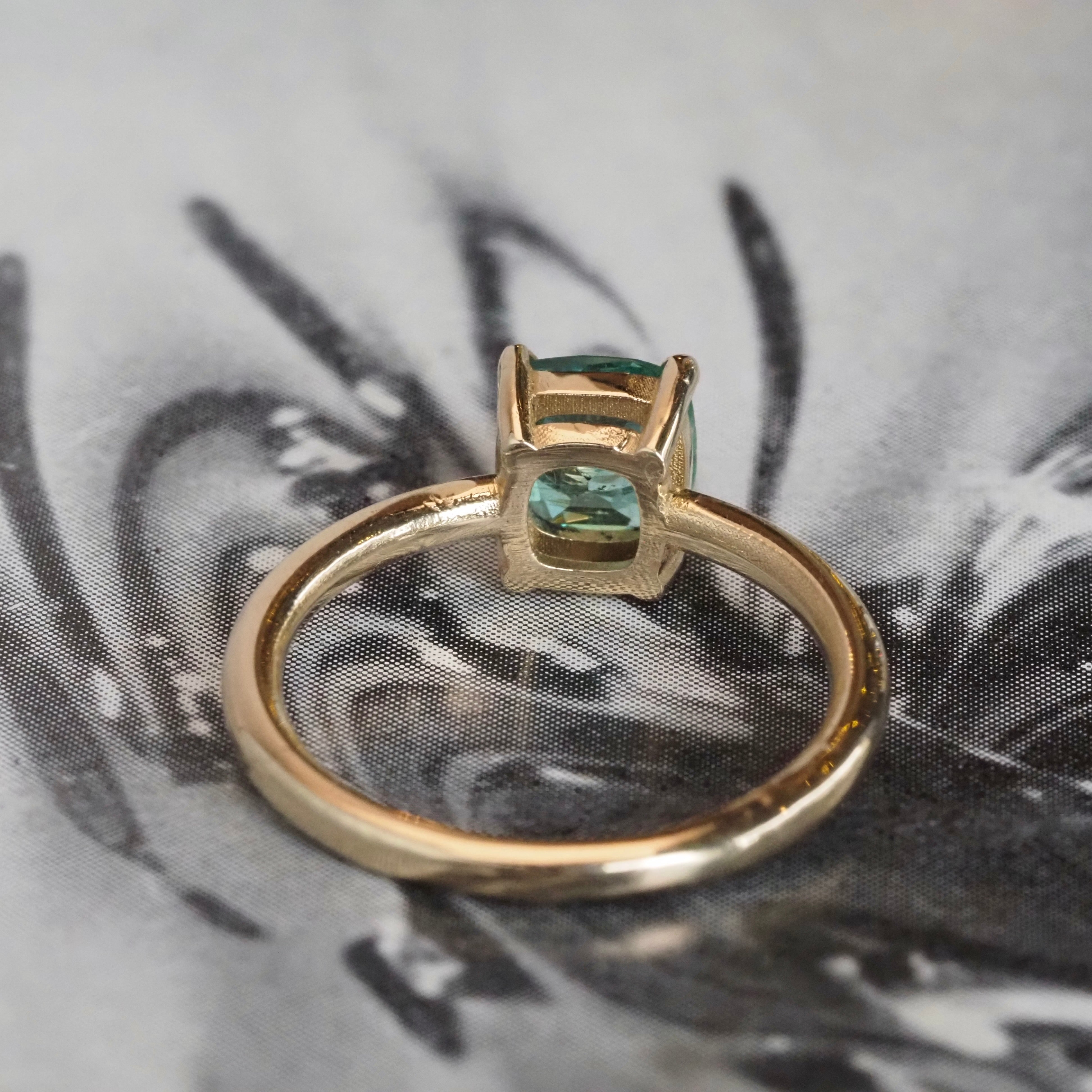 Minty Square Cushion Cut Emerald 14k Gold Solitaire Ring