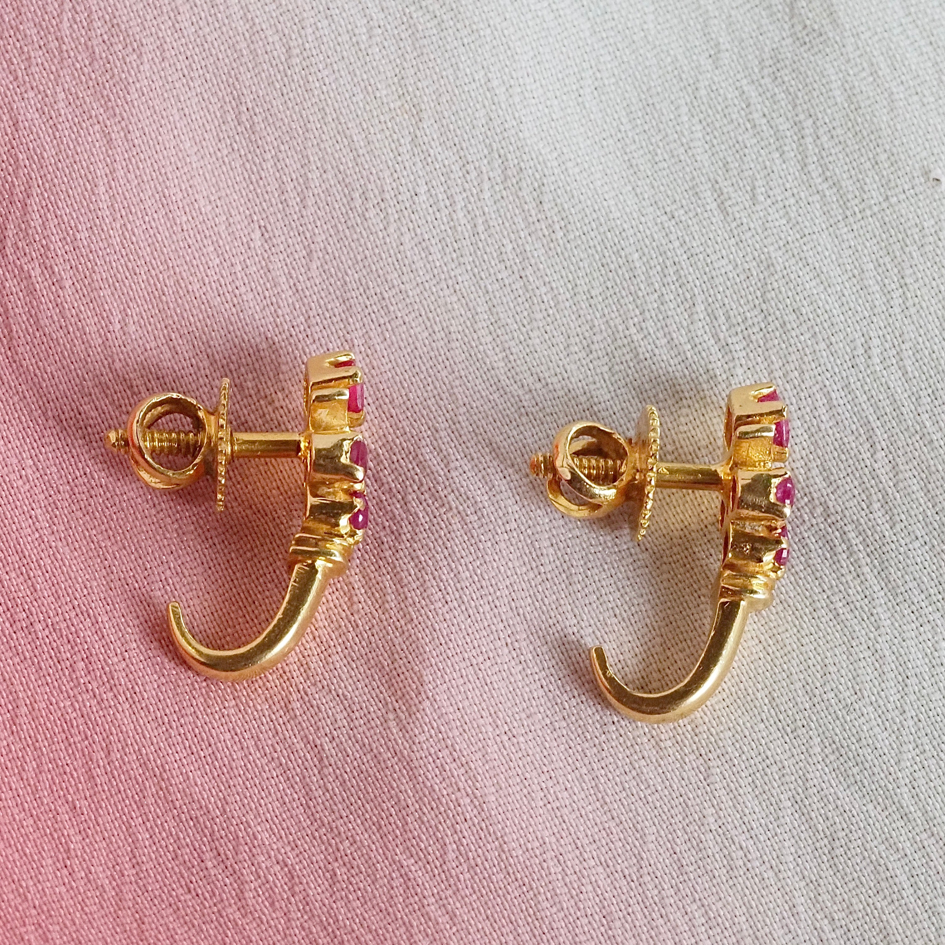 Vintage 18k Gold Ruby Encrusted Hoops