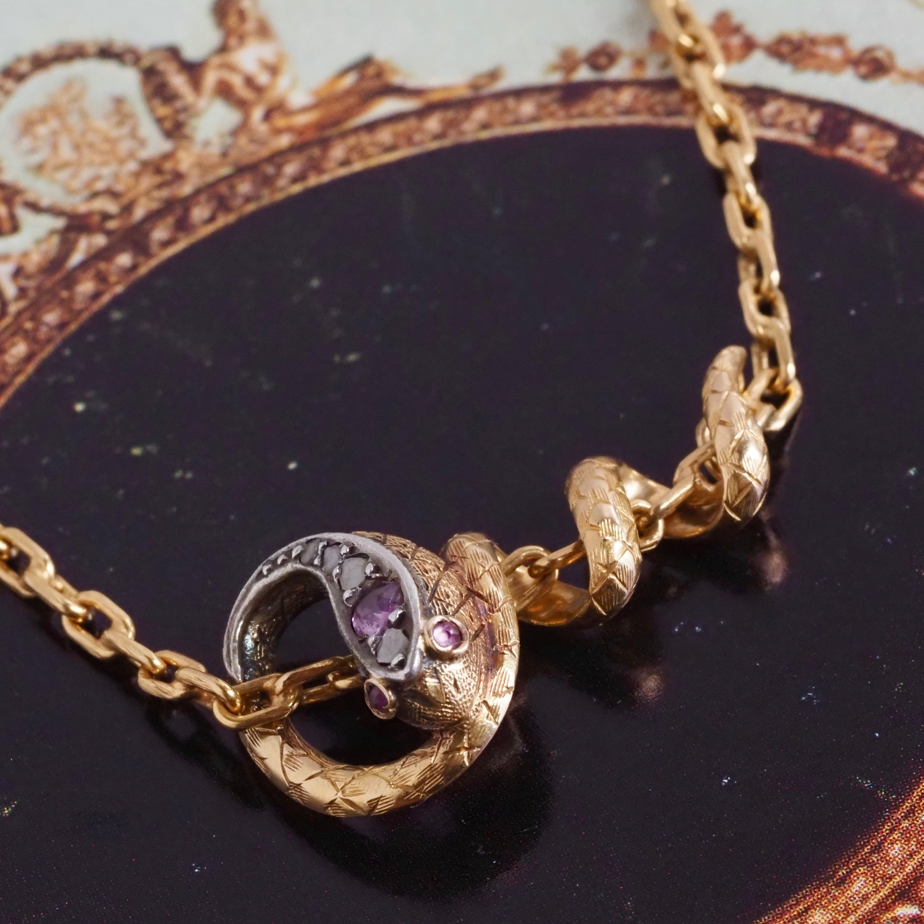 Antique Victorian Snake Natural Ruby Diamond 18k Gold Necklace