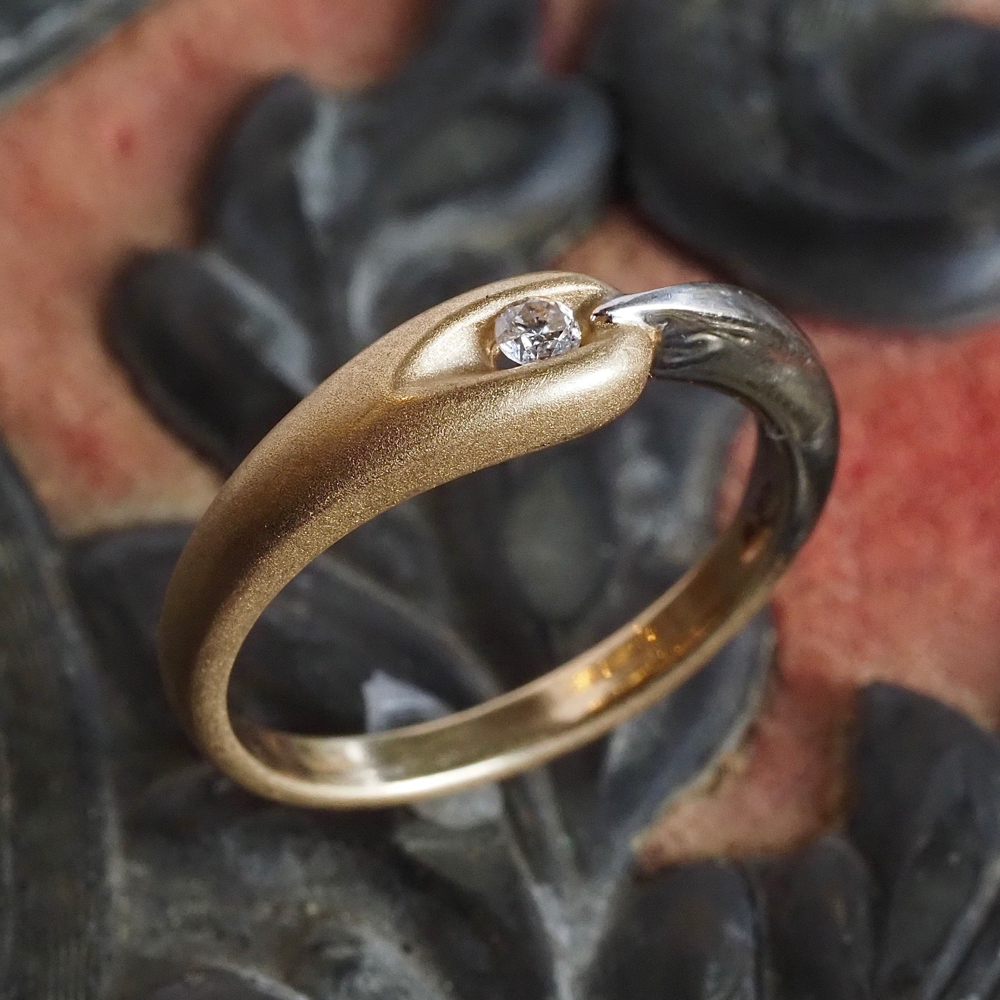 Vintage Diamond Eye Ouroboros 14k White & Yellow Gold Ring