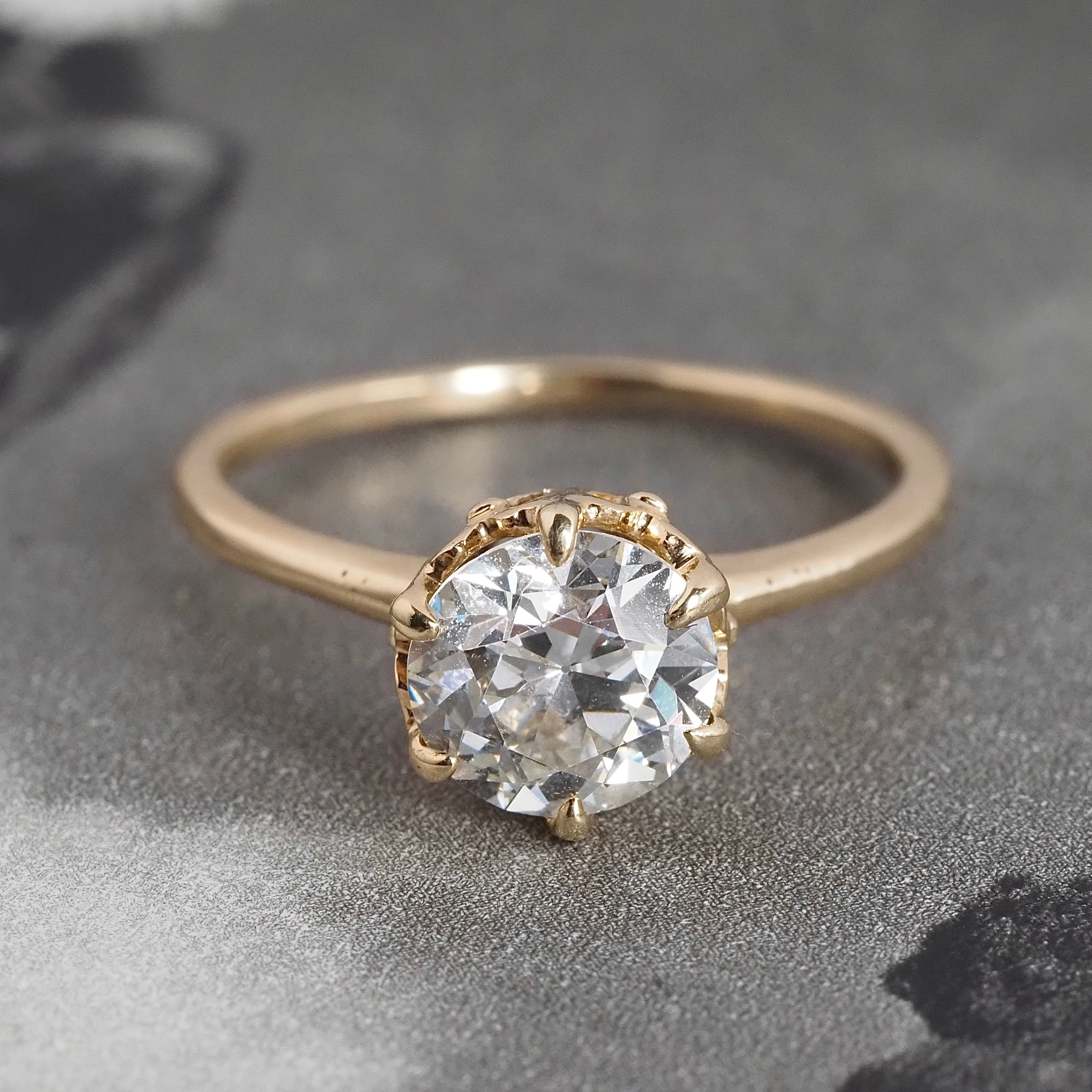 Victorian Style 1.45ct Old European Cut Diamond 14k Gold Engagement Ring