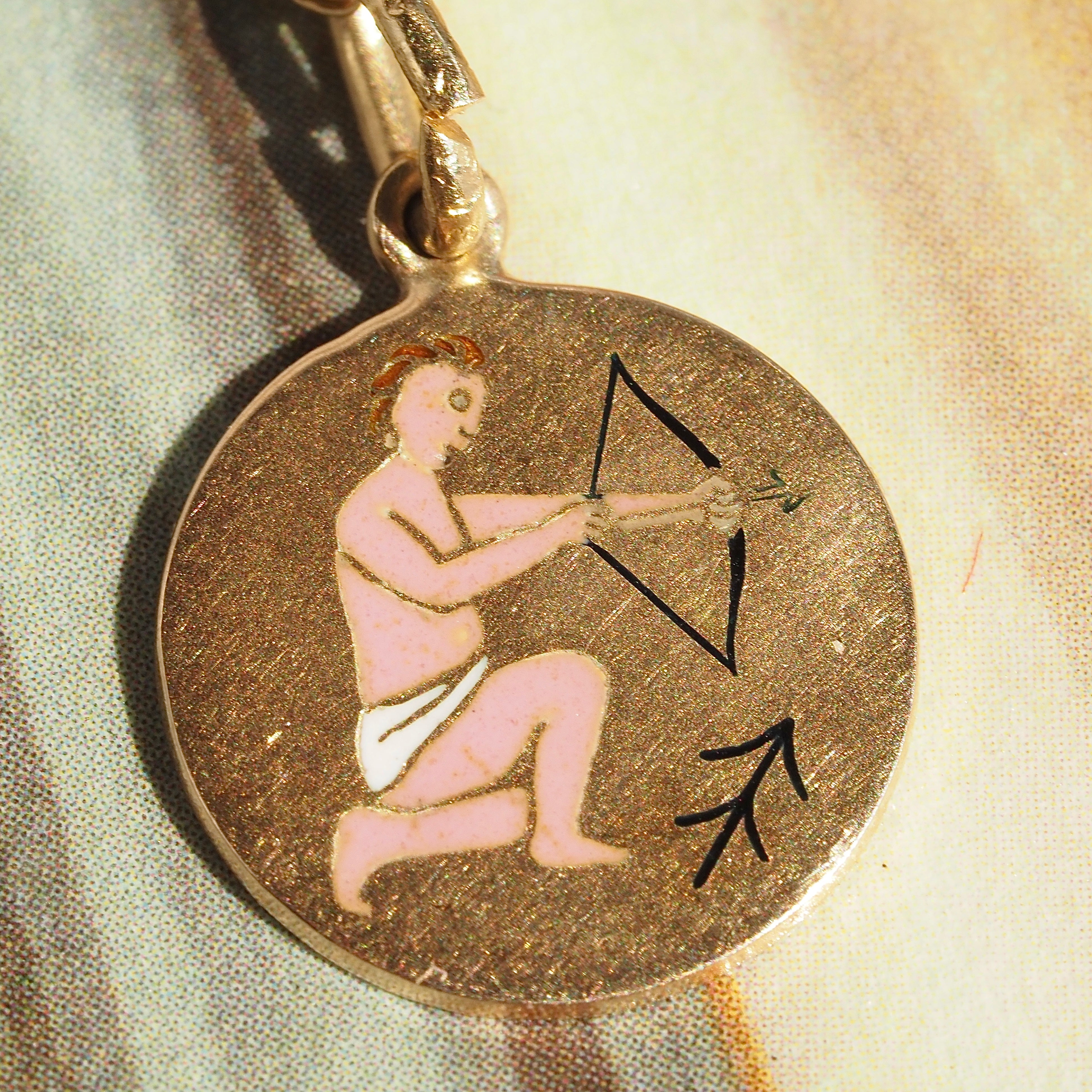 Vintage 14K Gold Enamel Sagitarius Necklace