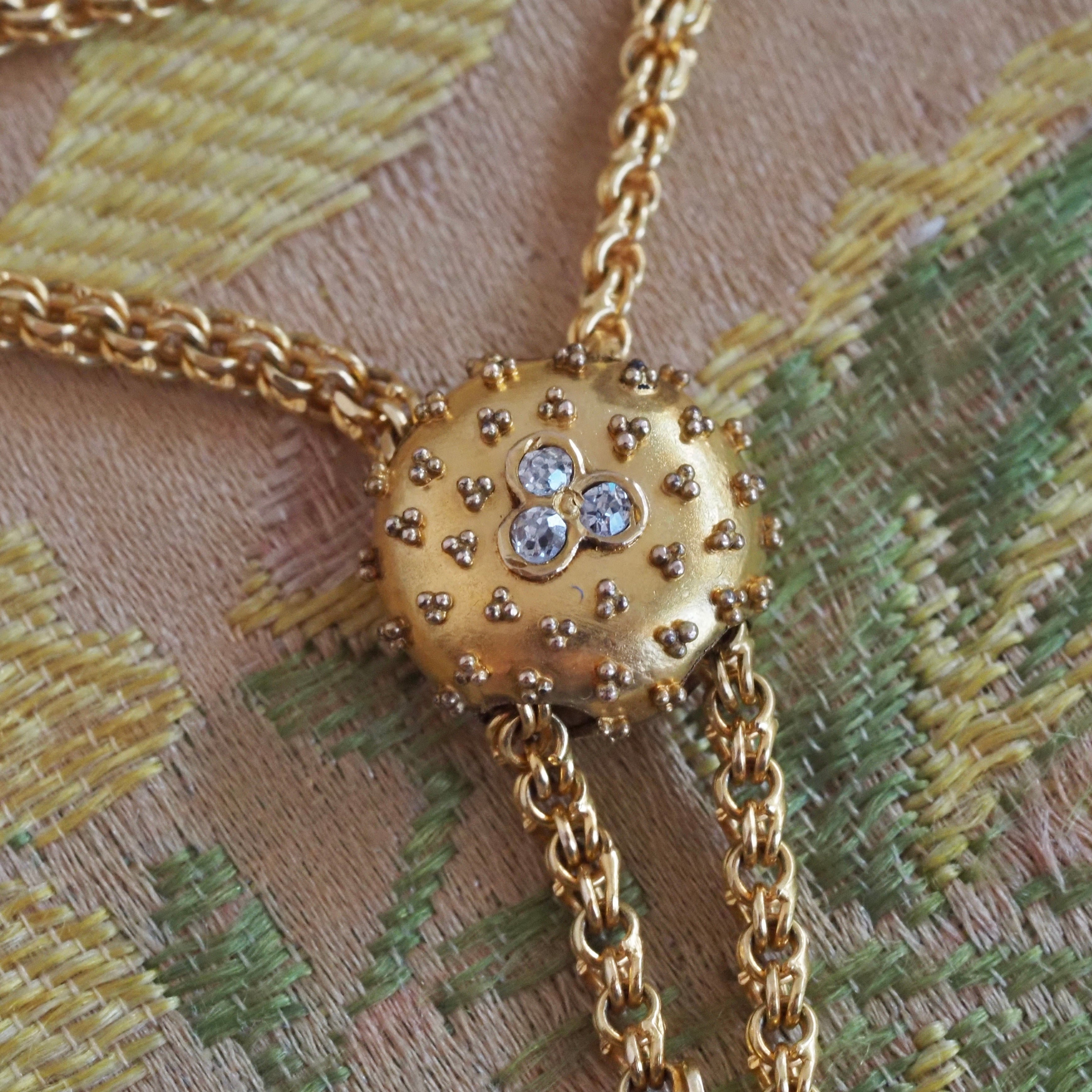 Antique Bloomed 18k Gold Chain with 14k Gold Ornate Old Mine Cut Diamond Slider Necklace