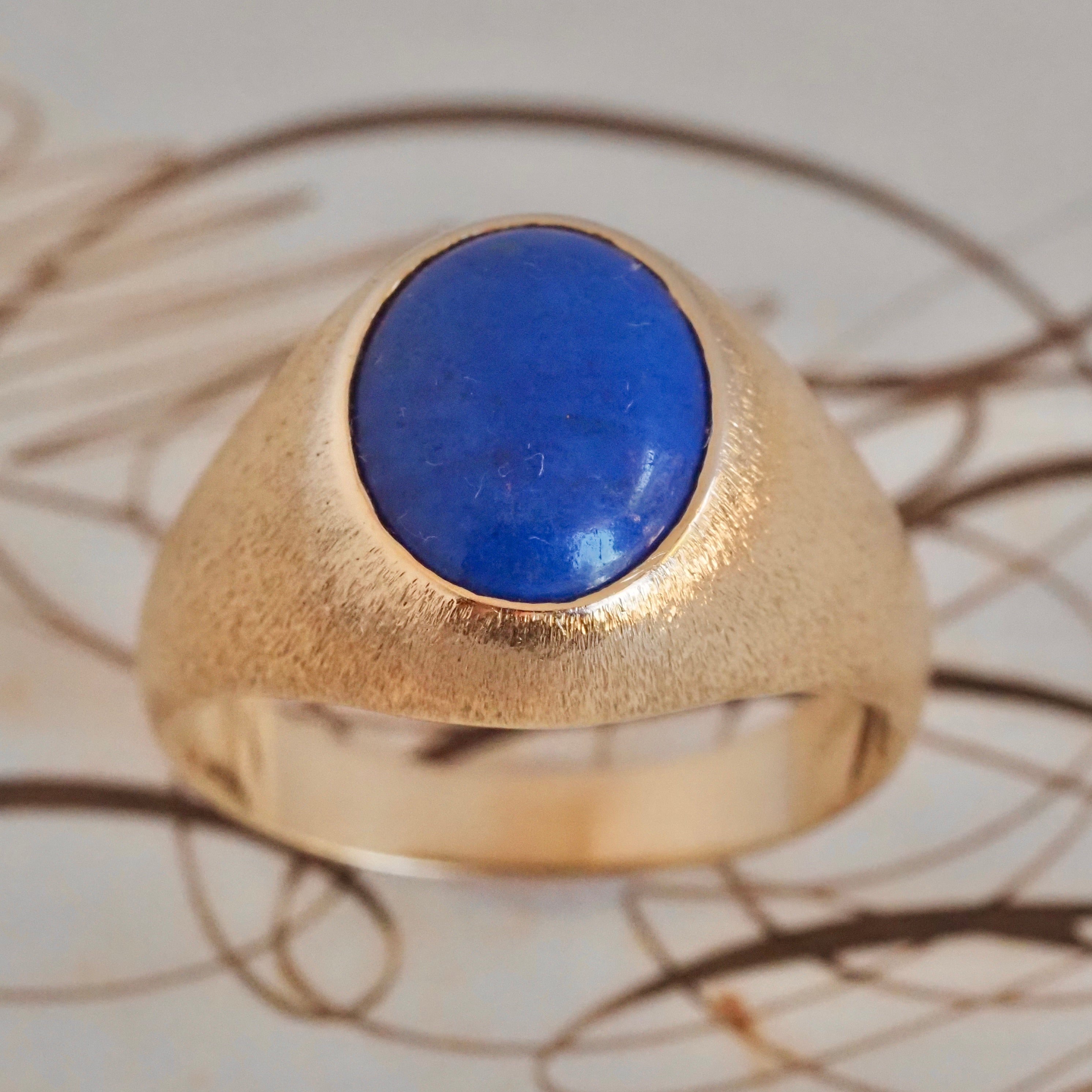 Vintage 14k Brushed Gold Lapis Dome Ring