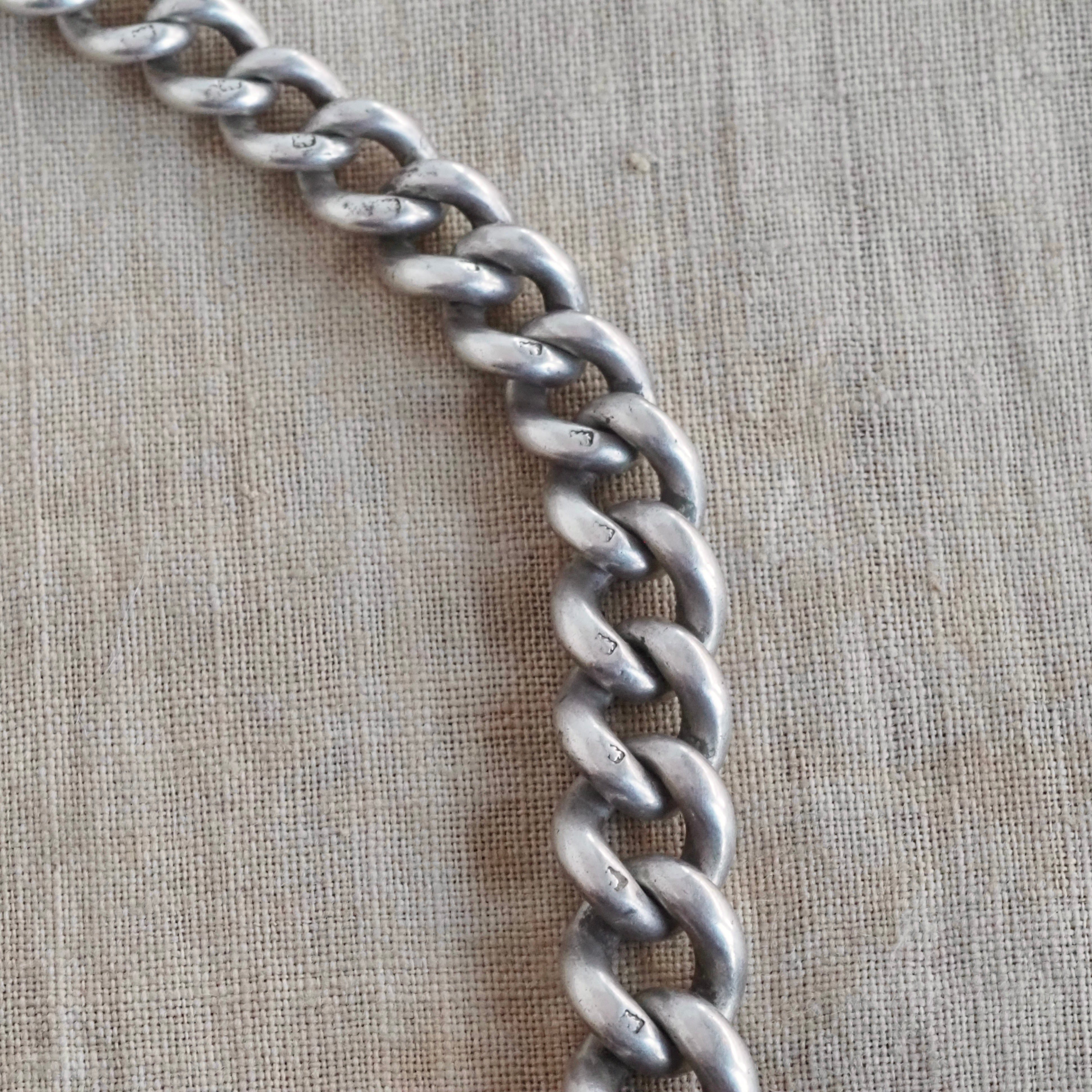 Antique English Sterling Silver Watch Chain Necklace With Graduated Links & T Bar