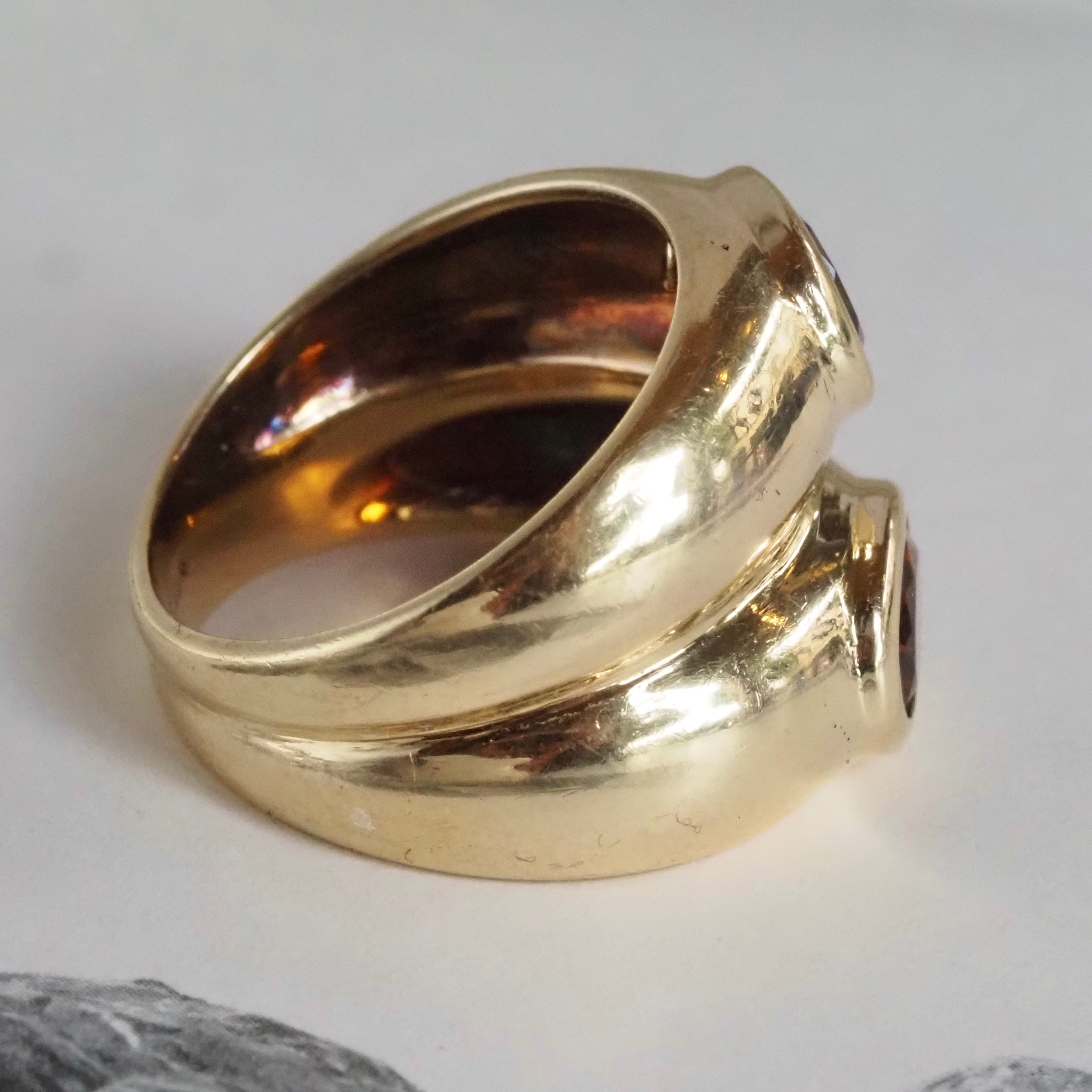 Vintage Citrine and Amethyst Double Dome Bezel Set 14k Gold Ring
