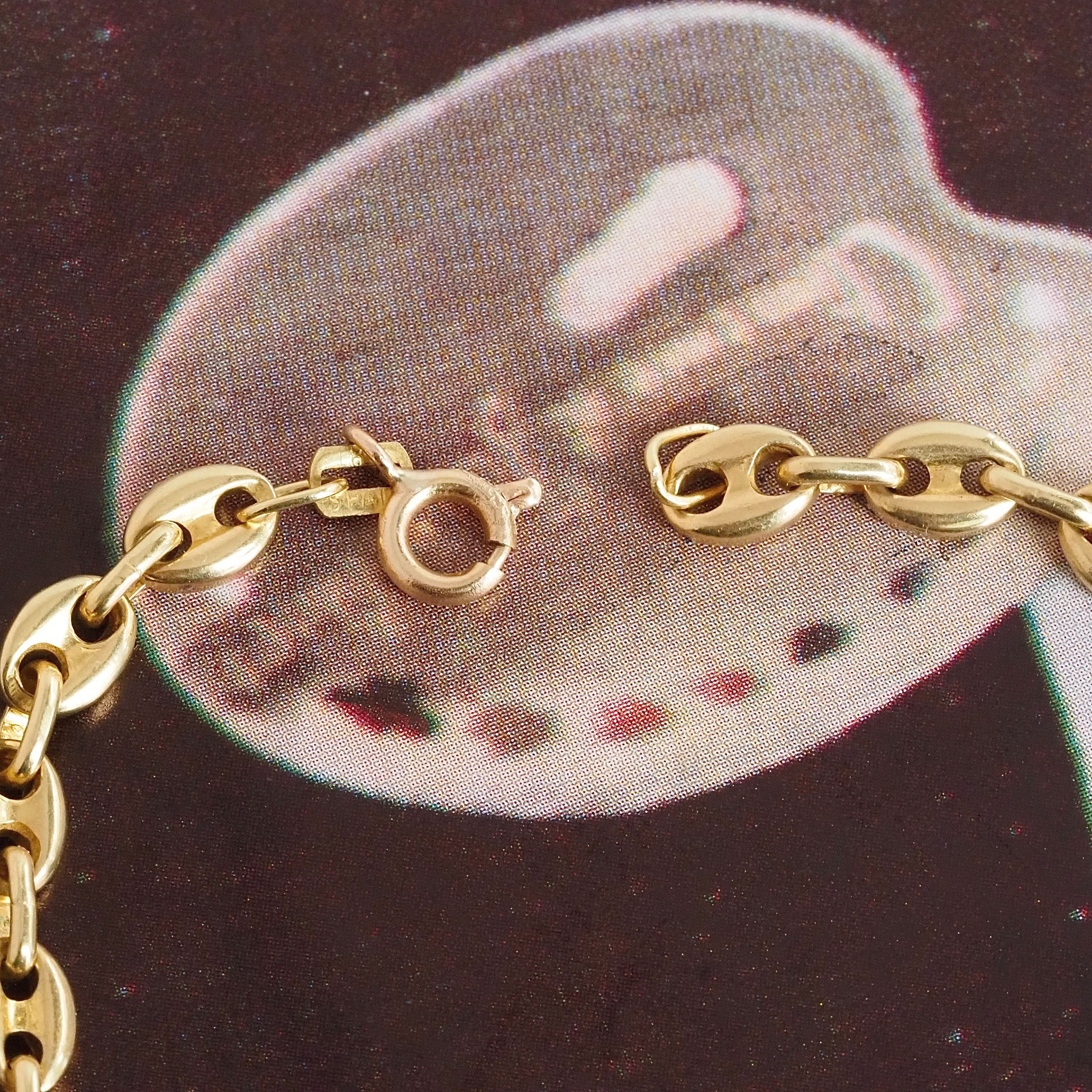 Vintage Small Puffy Mariner Solid Link 18k Gold Chain 18" Necklace