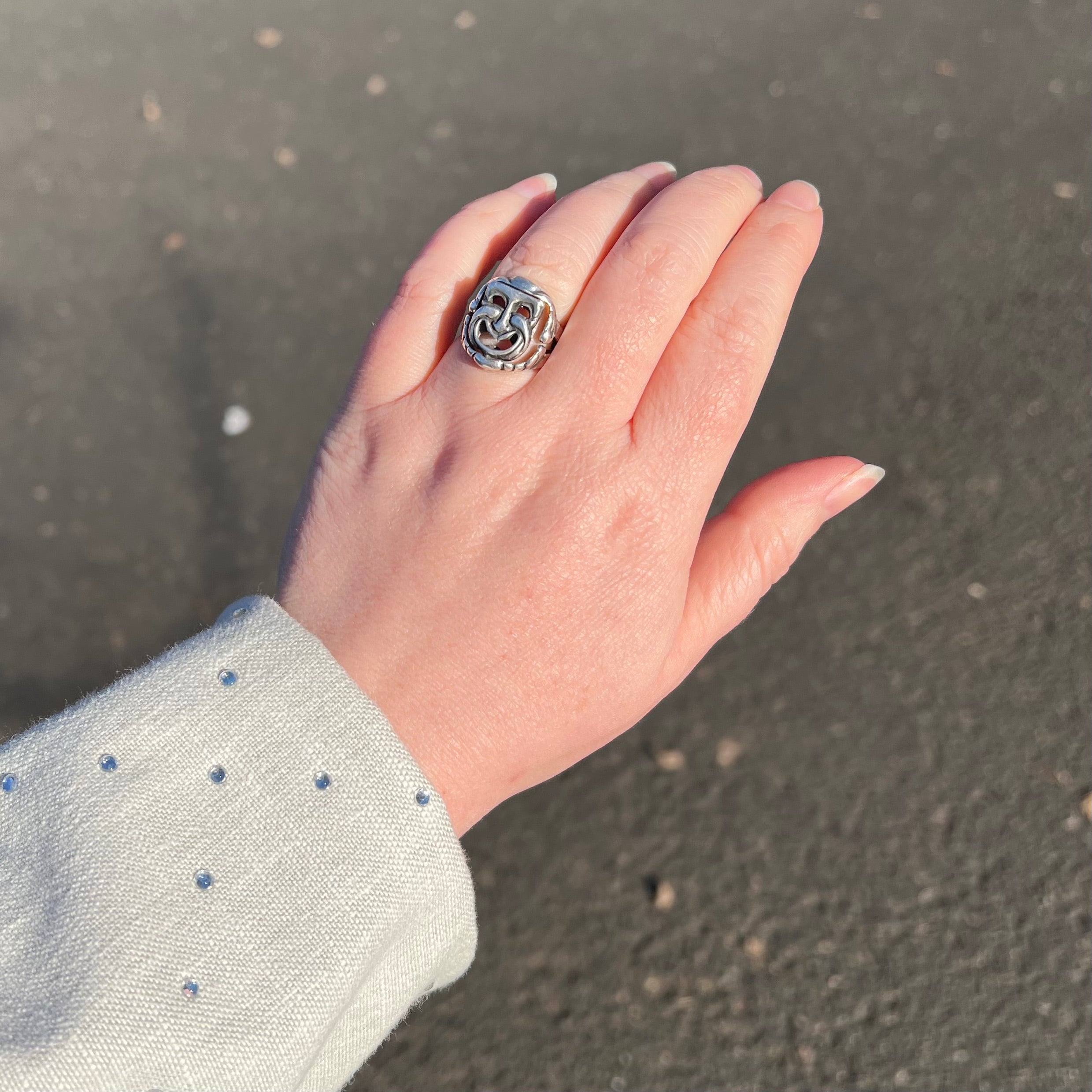 Vintage Comedy Tragedy Mask Flip Sterling Silver Ring