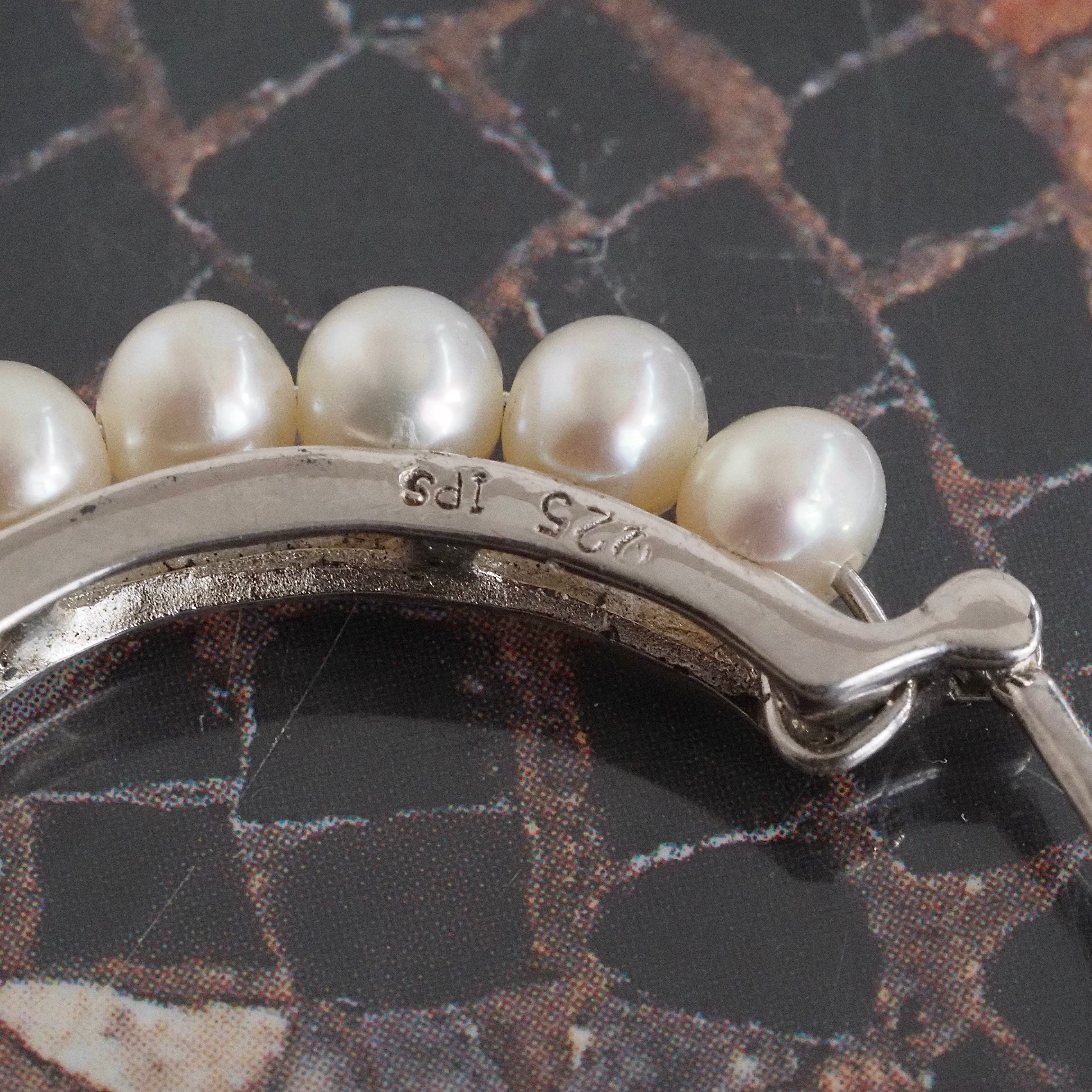 Vintage Pearl Sterling Silver Hoops