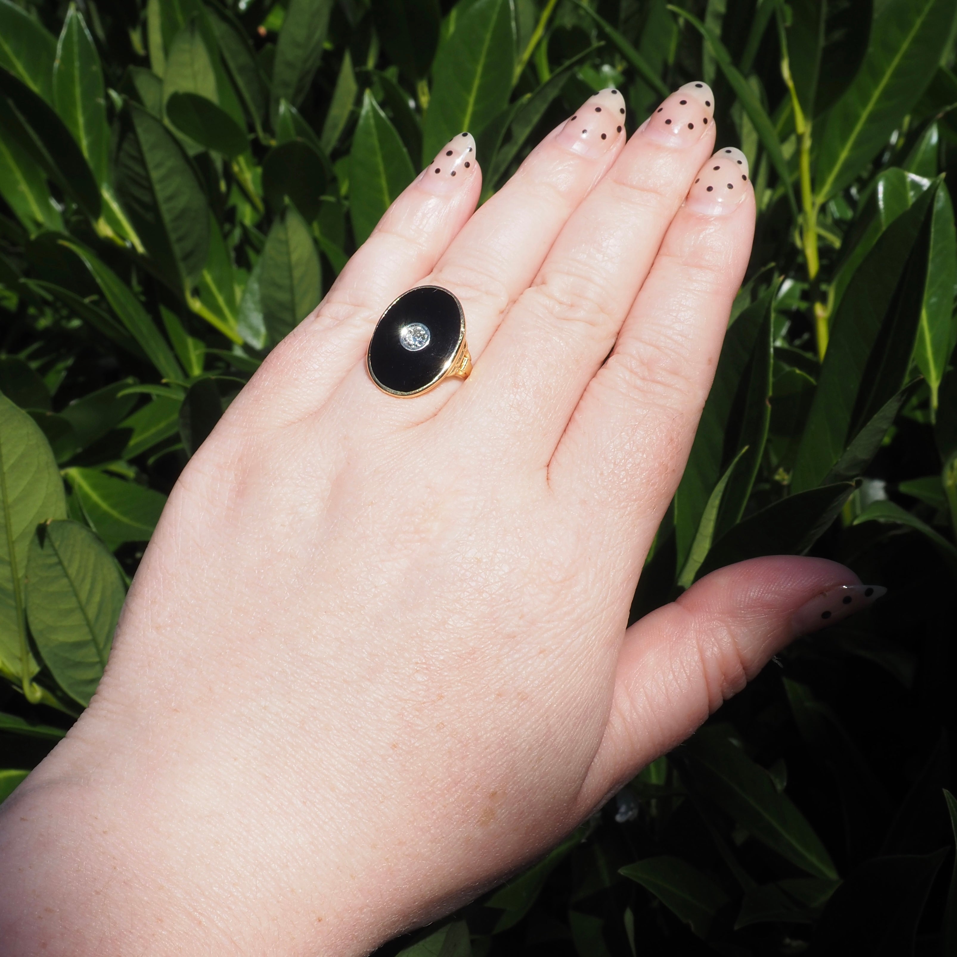 Antique Art Deco Old European Cut Diamond Onyx 14k Gold Ring