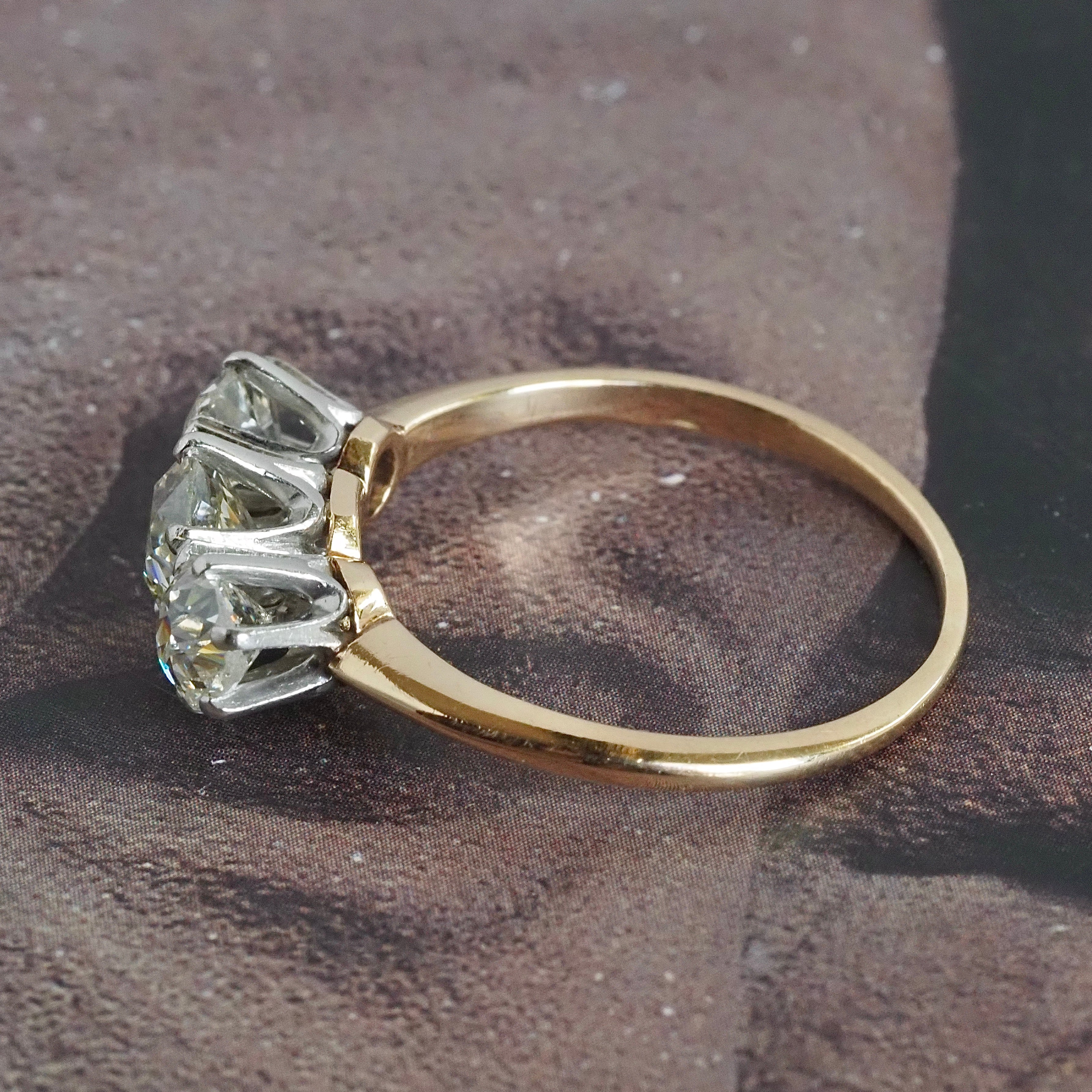 Vintage Old European & Old Mine Cut 1.59ctw Diamond Trilogy Platinum 14k Gold Engagement Ring