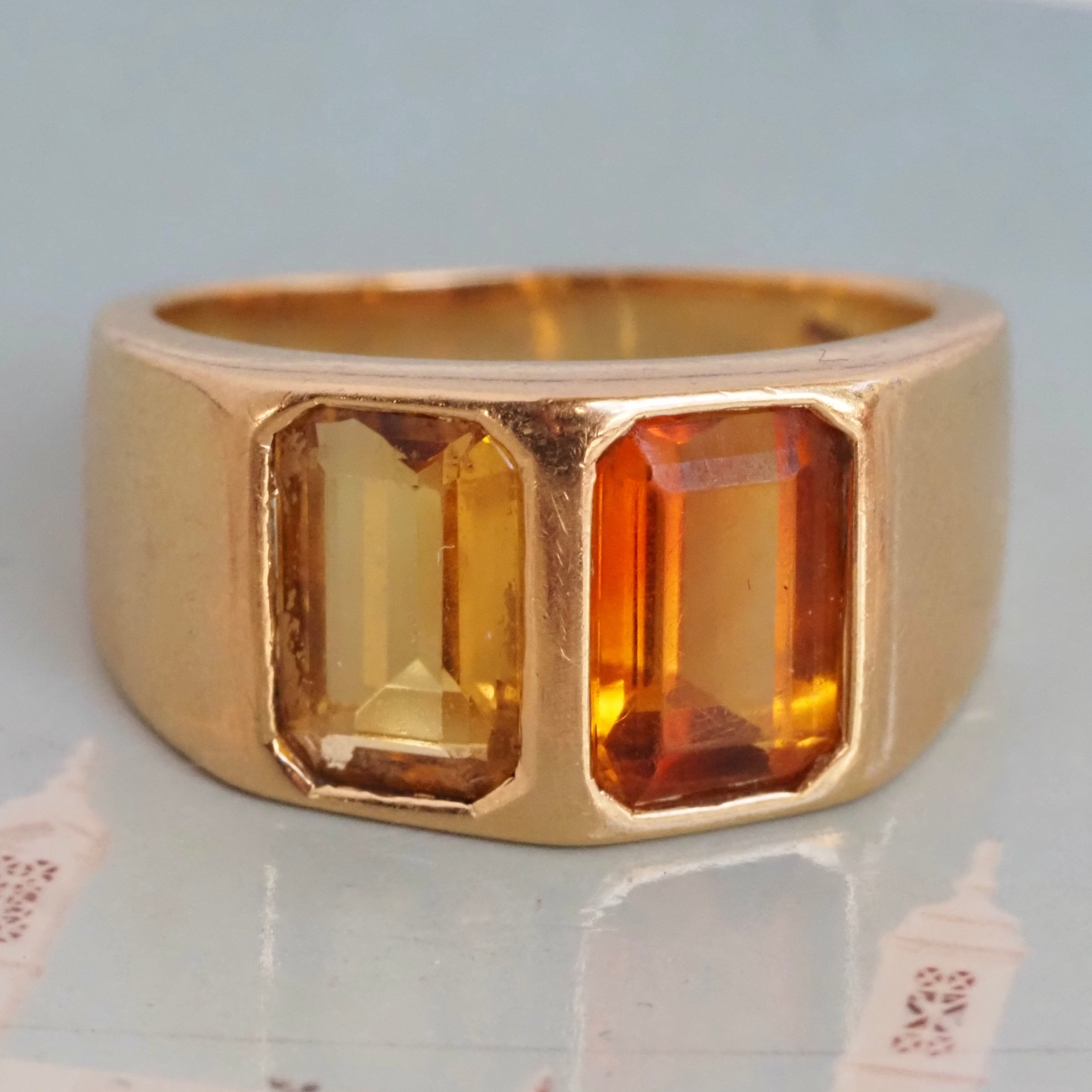 Vintage Italian Citrine and Beryl 18k Gold Ring