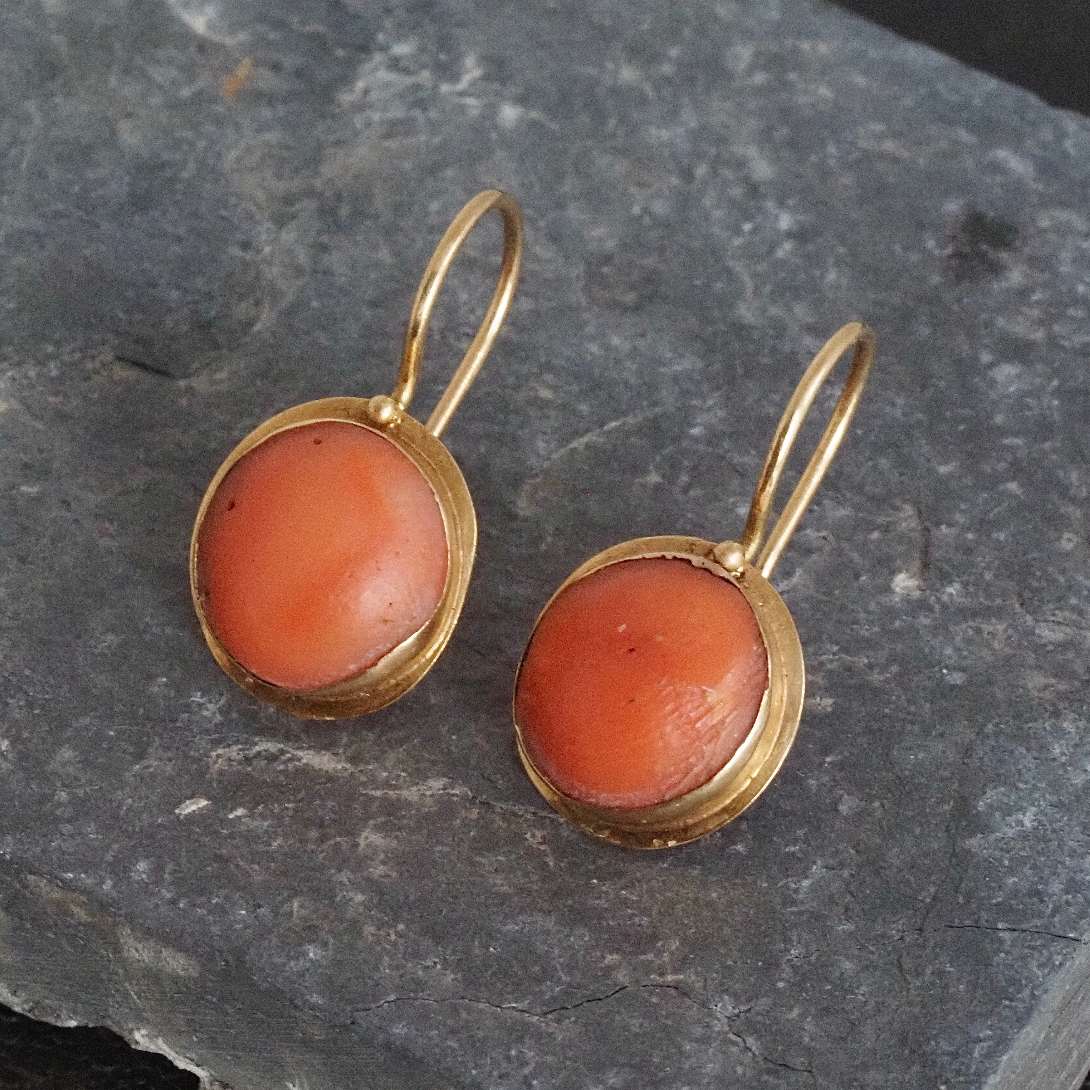 Antique Portuguese Coral Drop 19k Gold Earrings