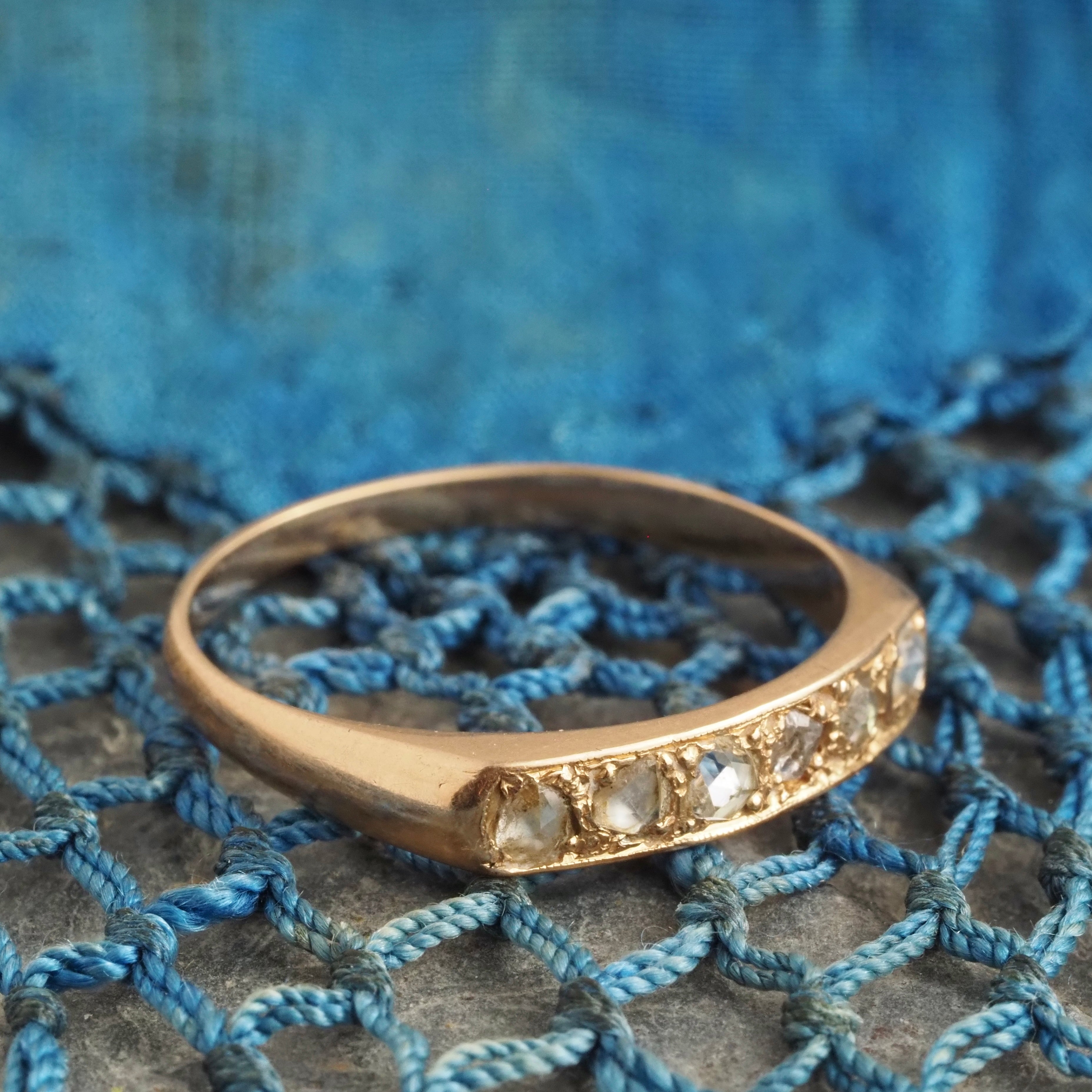 Antique Rose Cut Diamond Half Hoop 9k Gold Ring