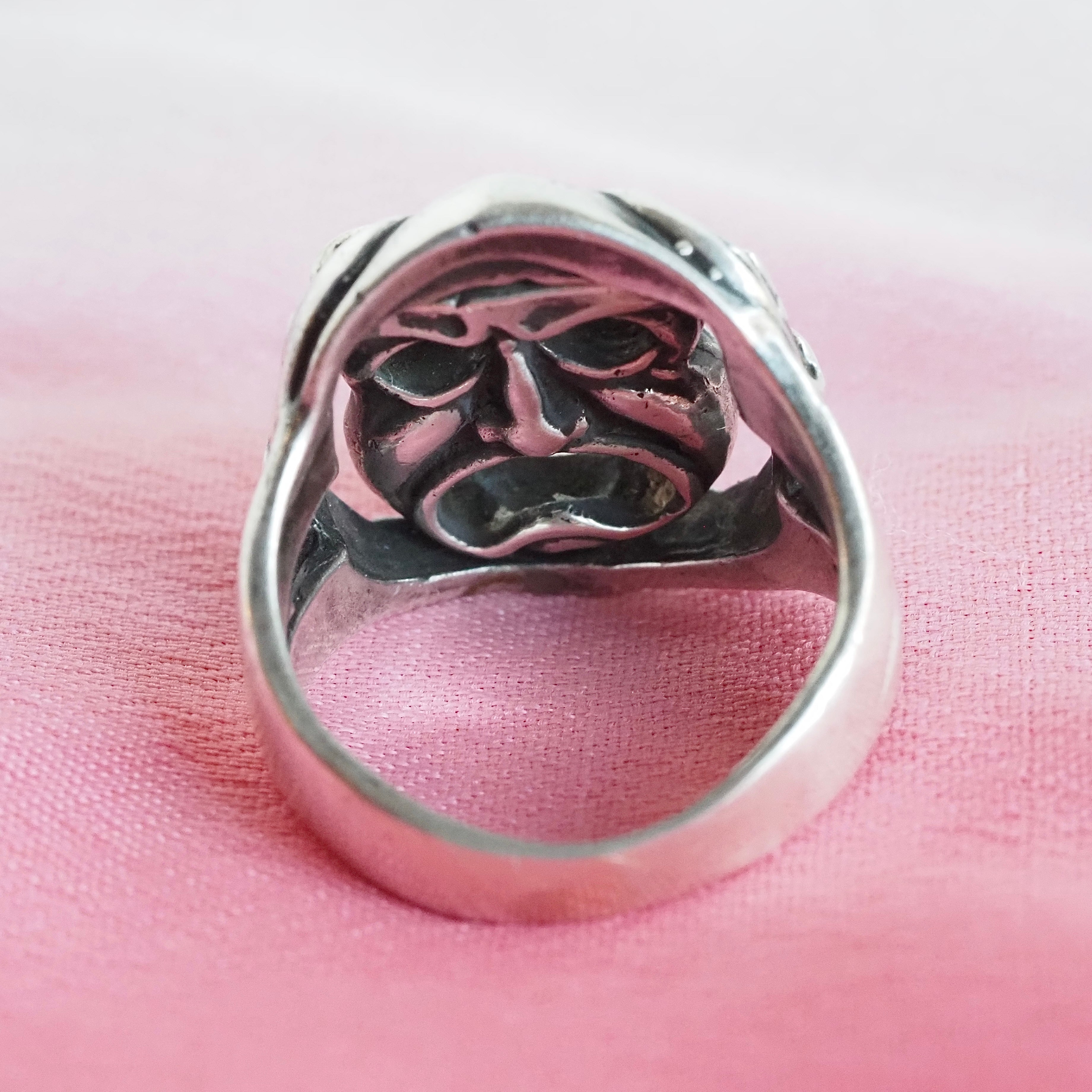Vintage Comedy Tragedy Mask Flip Sterling Silver Ring