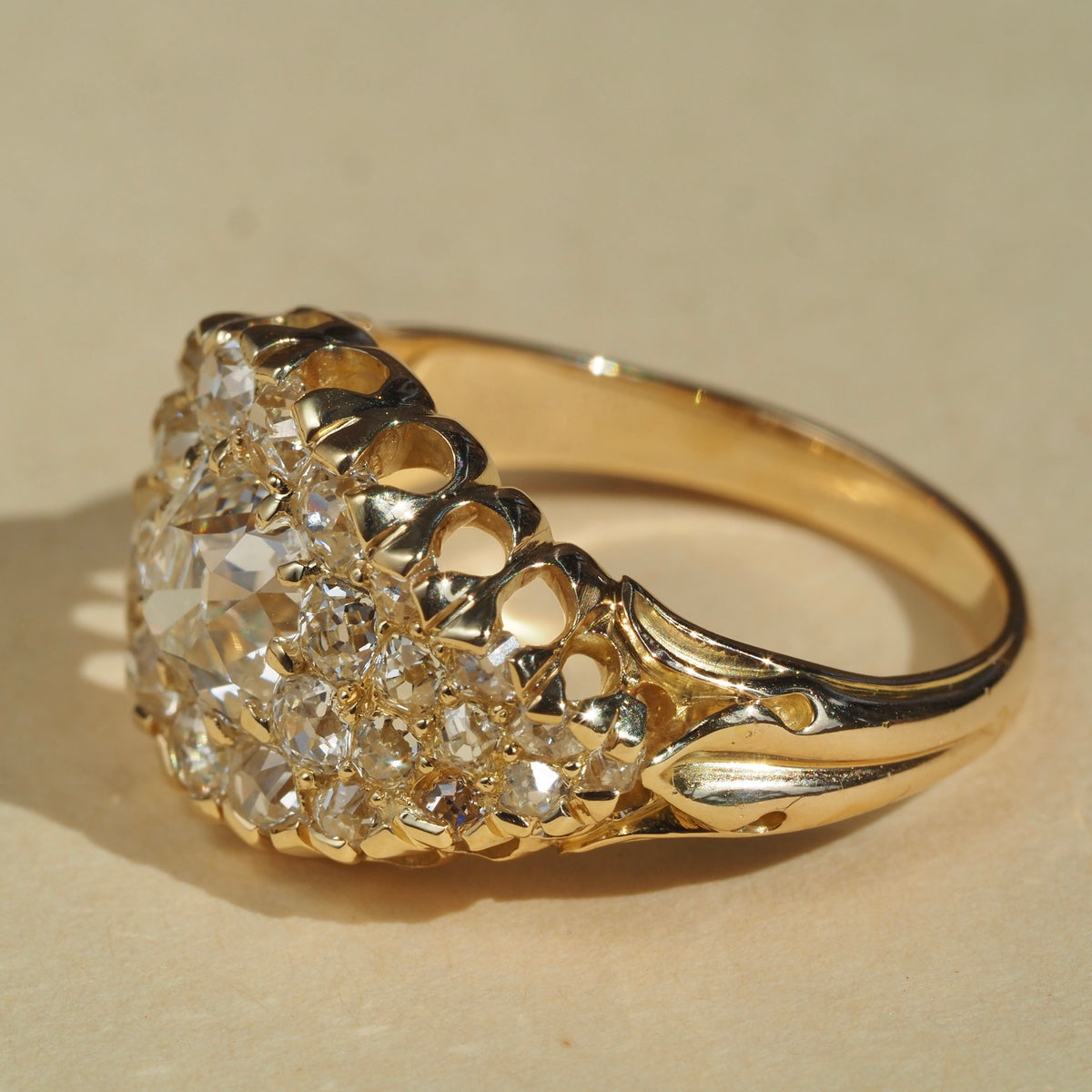 c. 1910 2.90ctw Old Mine Cut Diamond Cluster 18k Gold Ring