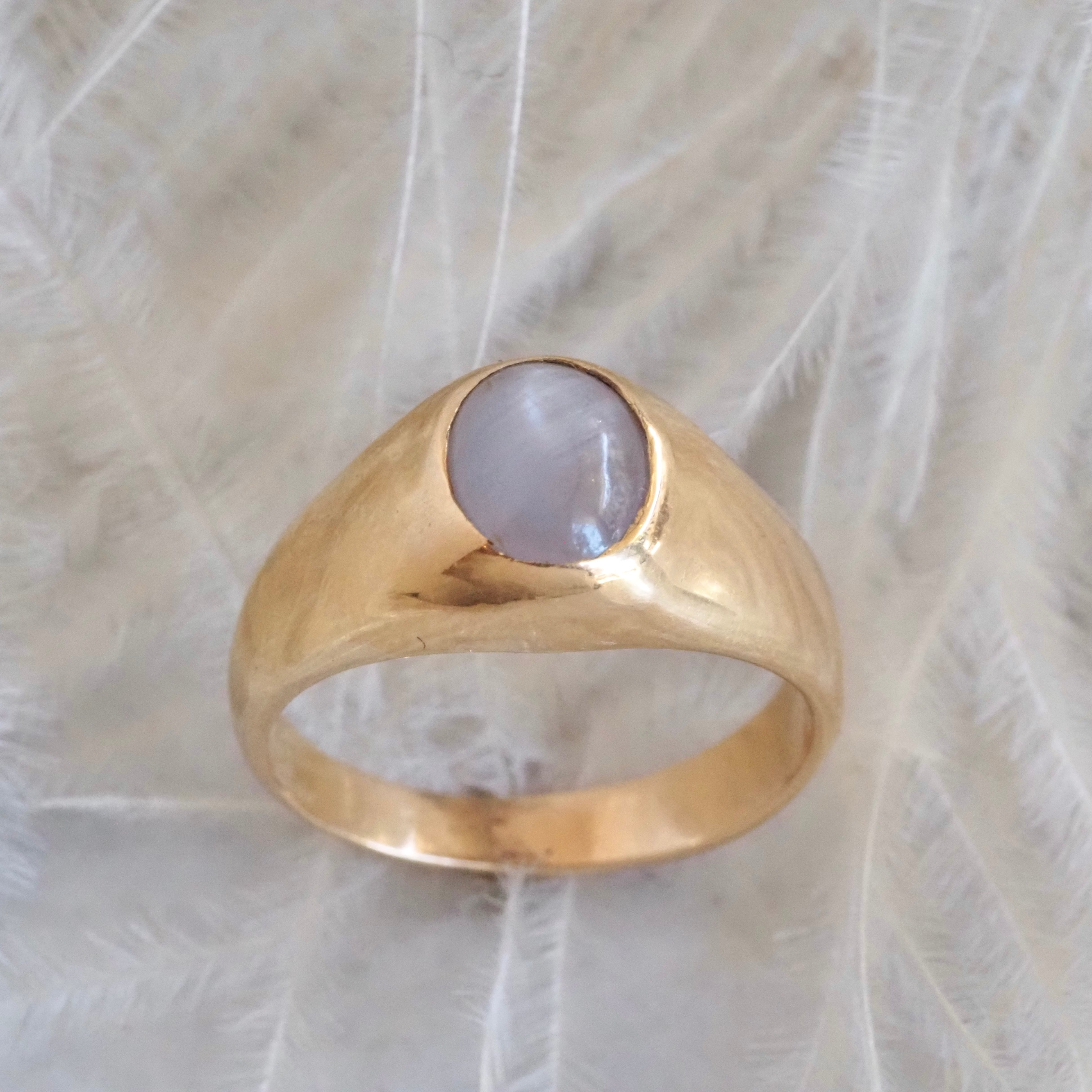 Vintage Natural Star Sapphire 14k Gold Flush Set Signet Ring
