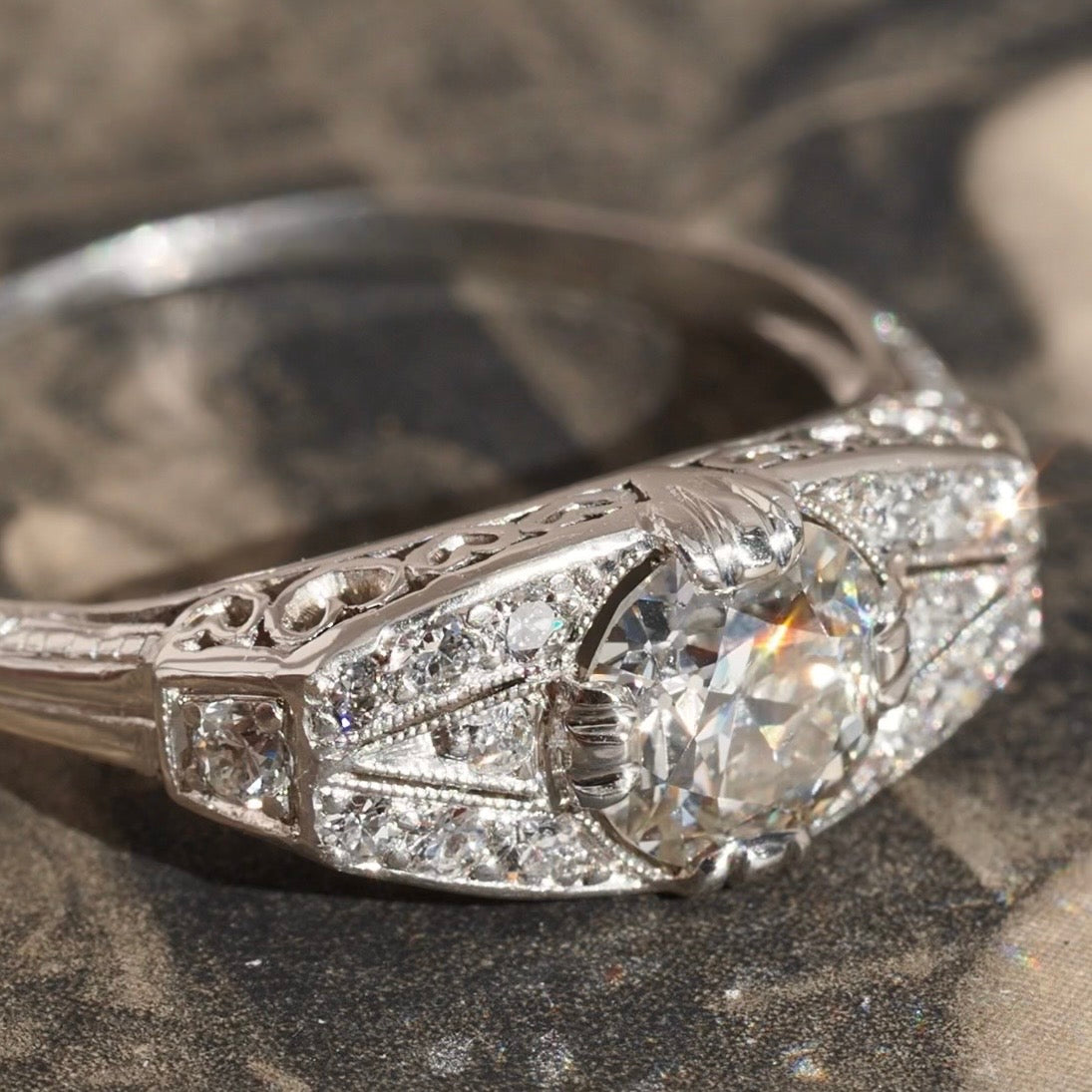 Antique Art Deco c. 1920s Platinum Old European Cut Diamond Engagement Ring