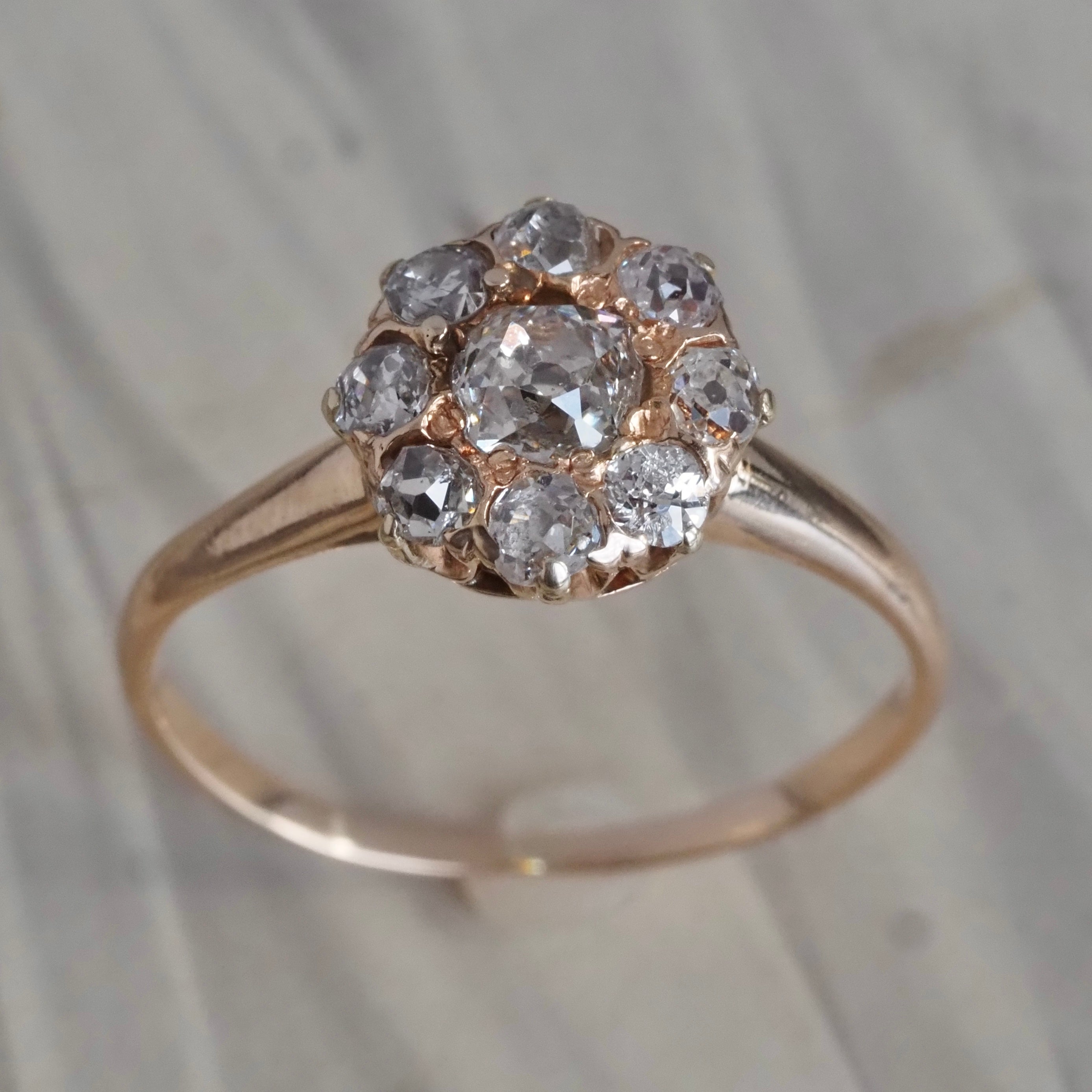 Antique Victorian Old Mine Cut Diamond 14k Gold Cluster Engagement Ring