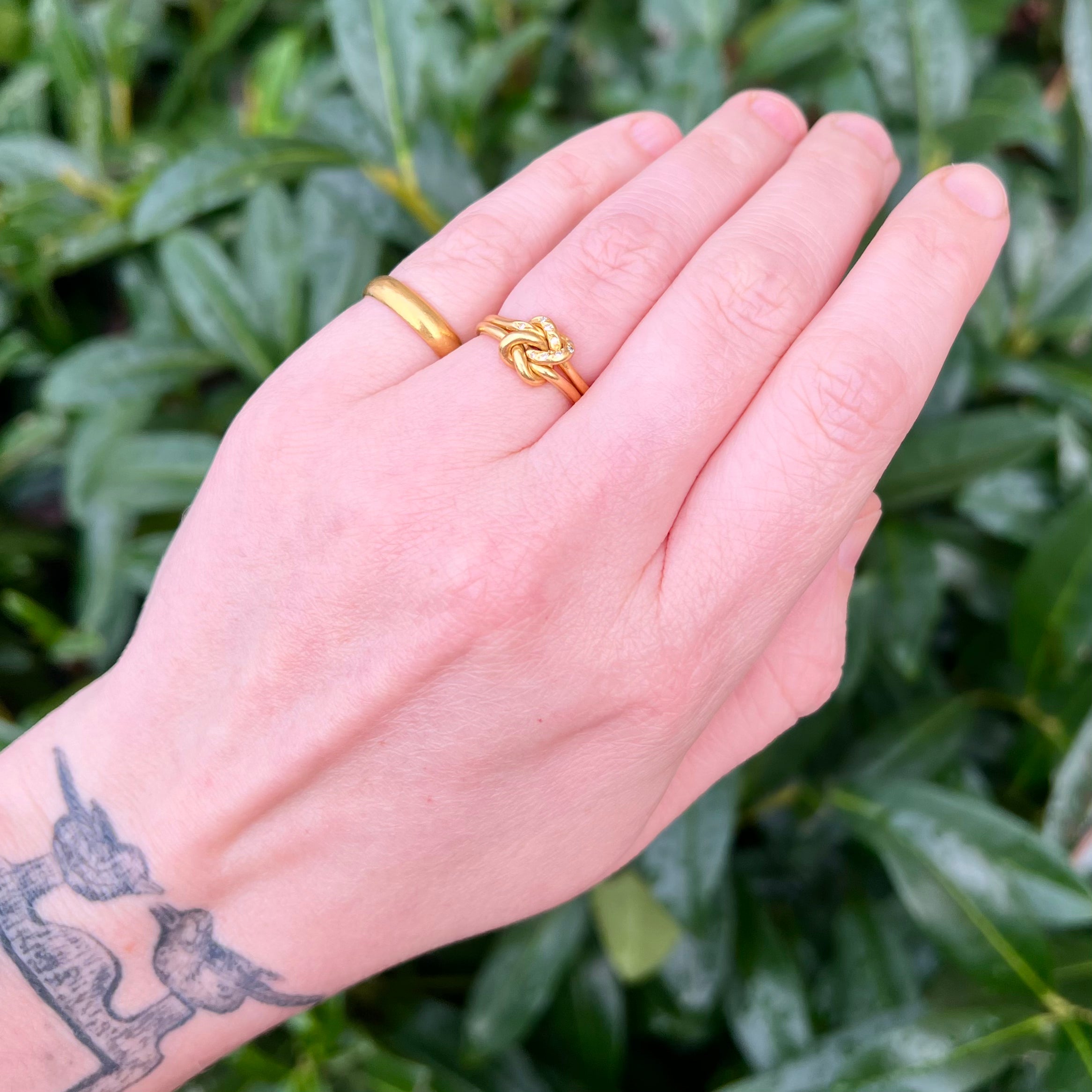 Vintage Portuguese 19k Gold Diamond Double Knot Ring