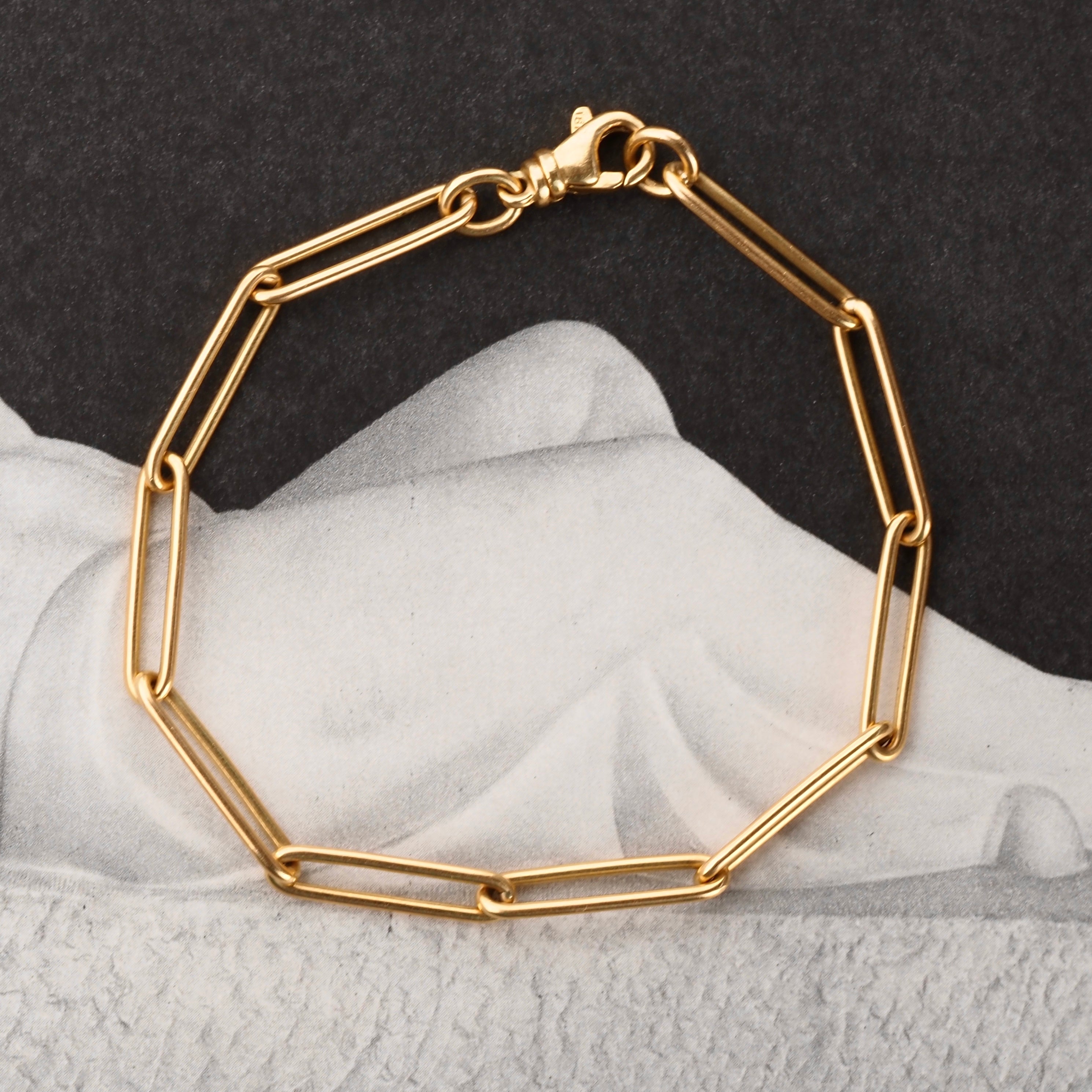 Vintage Solid 18k Gold Paper Clip Chain Bracelet