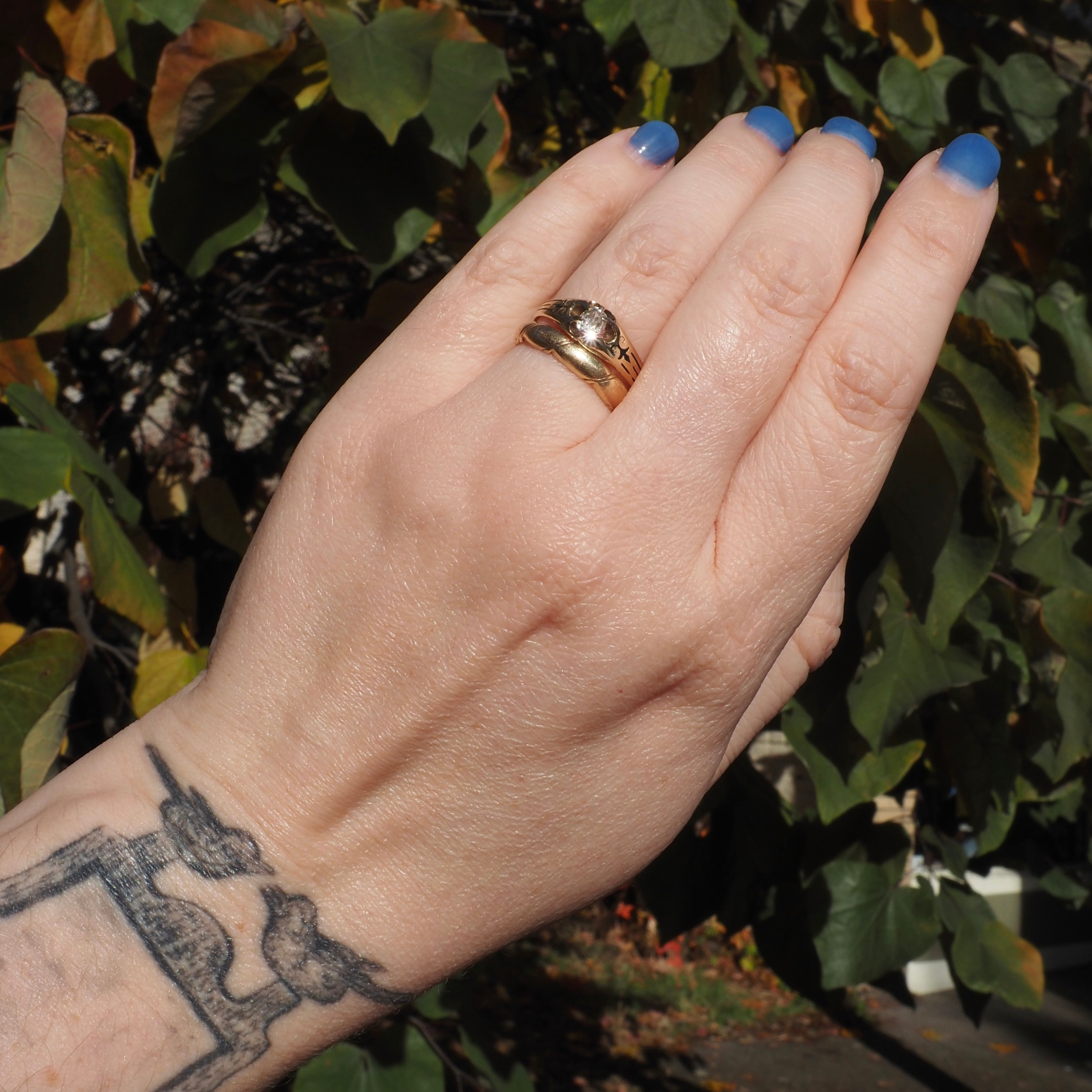 Antique Victorian Cushion Old Mine Cut Diamond Enamel 10k Gold Belcher Engagement Ring