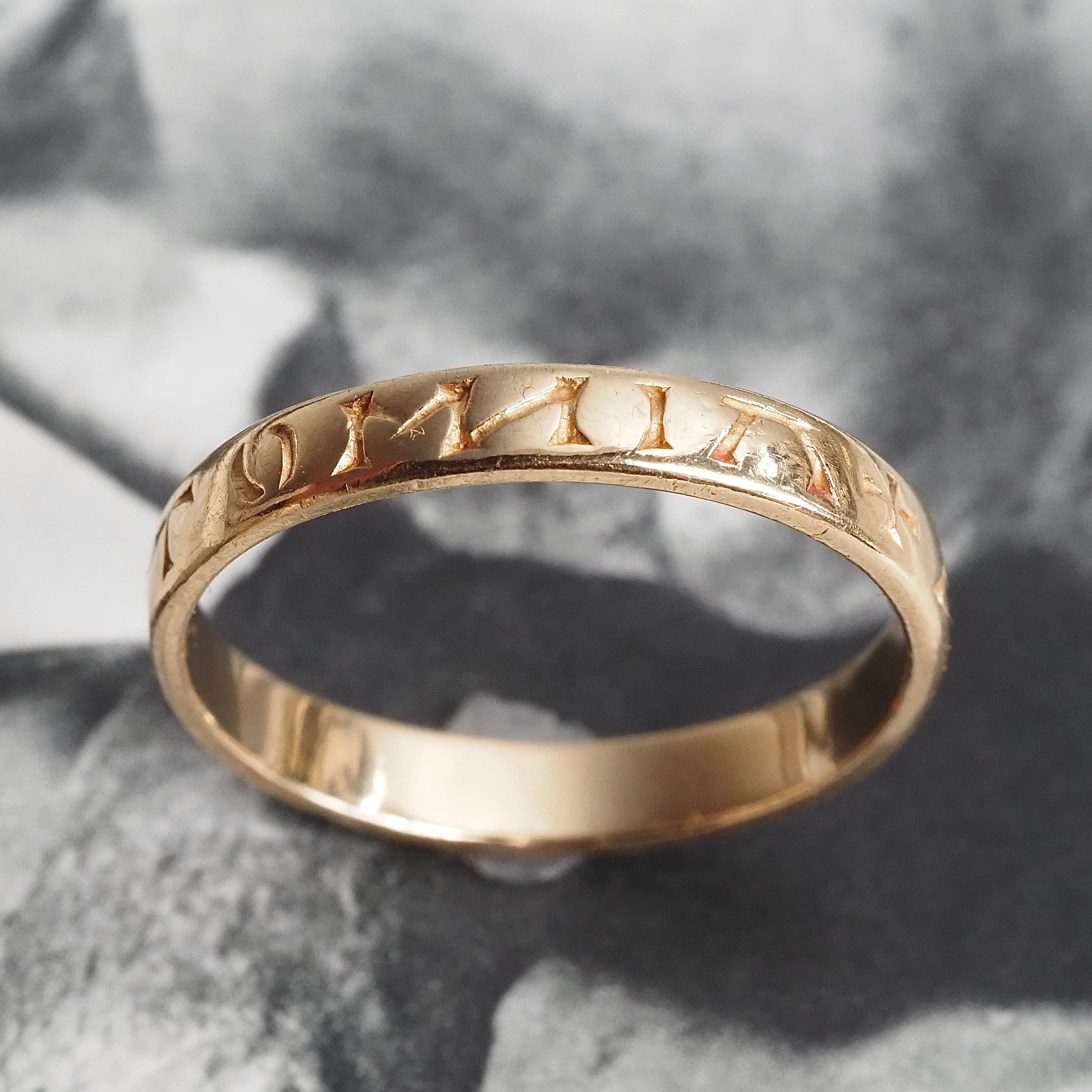 Vintage "Omnia Vincit Amor/Love Conquers All" Hand-Engraved 14k Gold Band