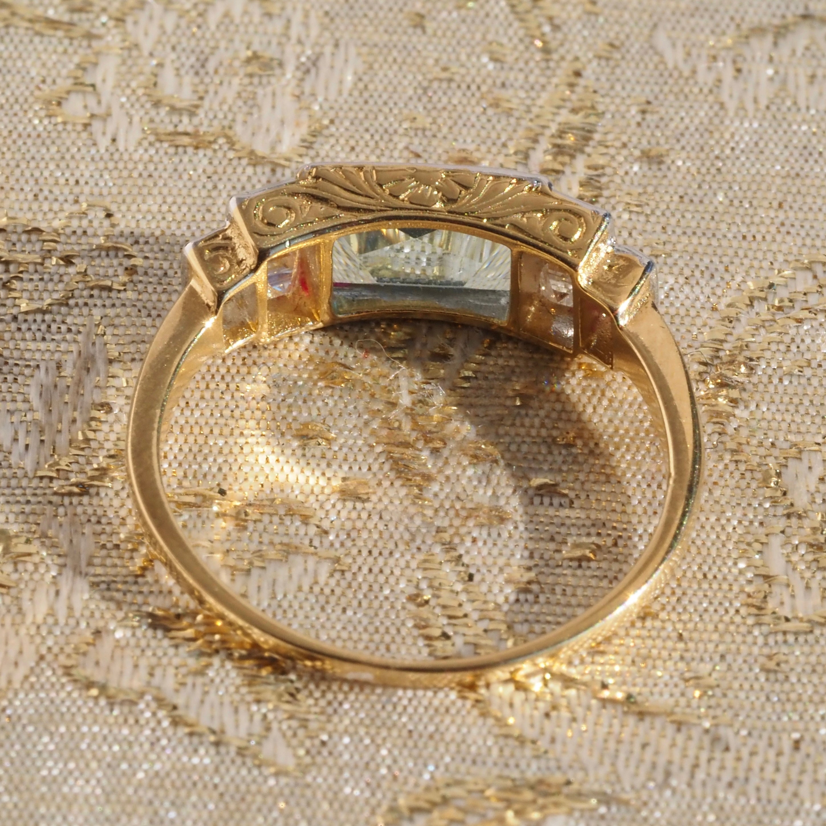 Antique Art Deco English Aquamarine Diamond 18k Gold and Platinum Ring