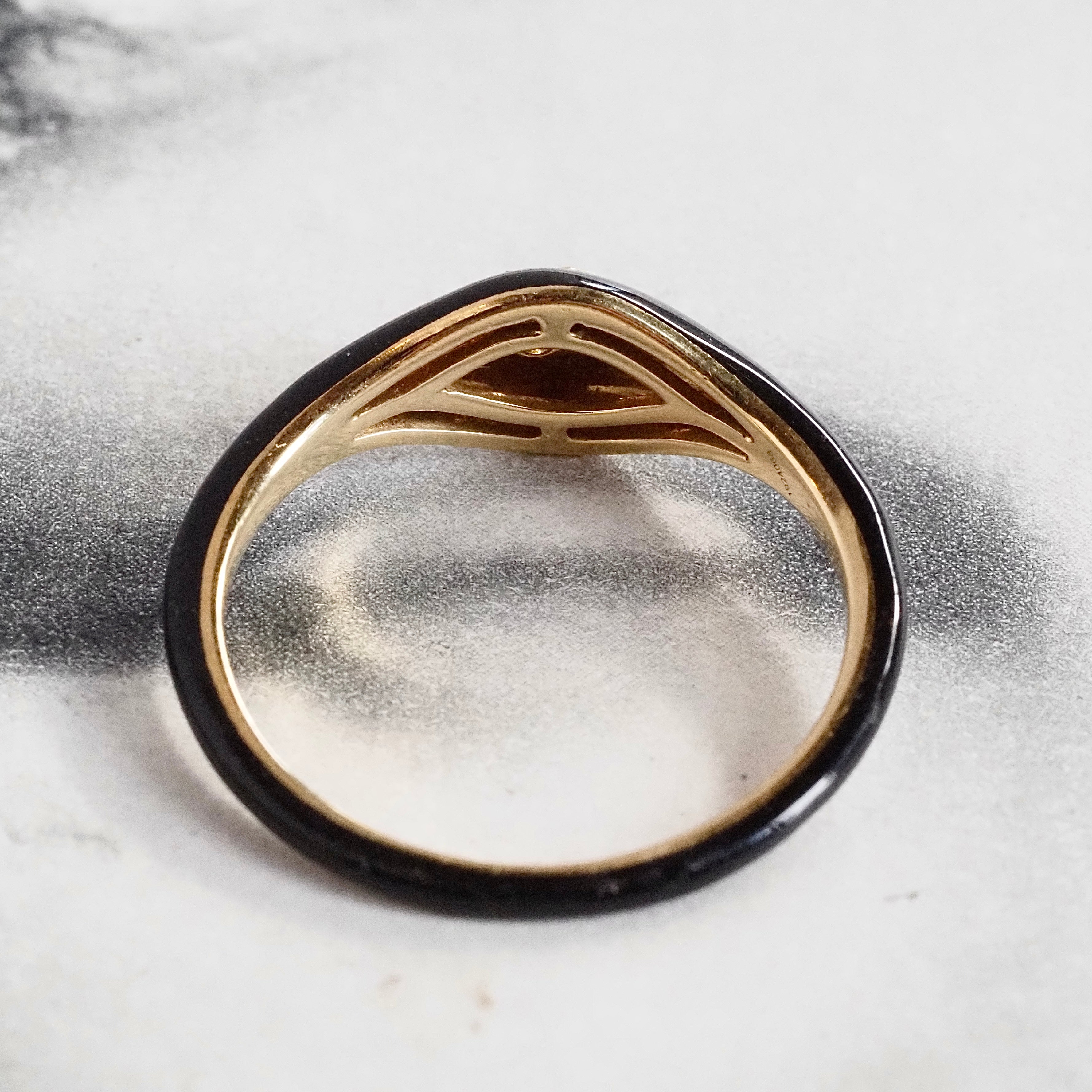 Domed Black Enamel 18k Gold Diamond Teardrop Ring