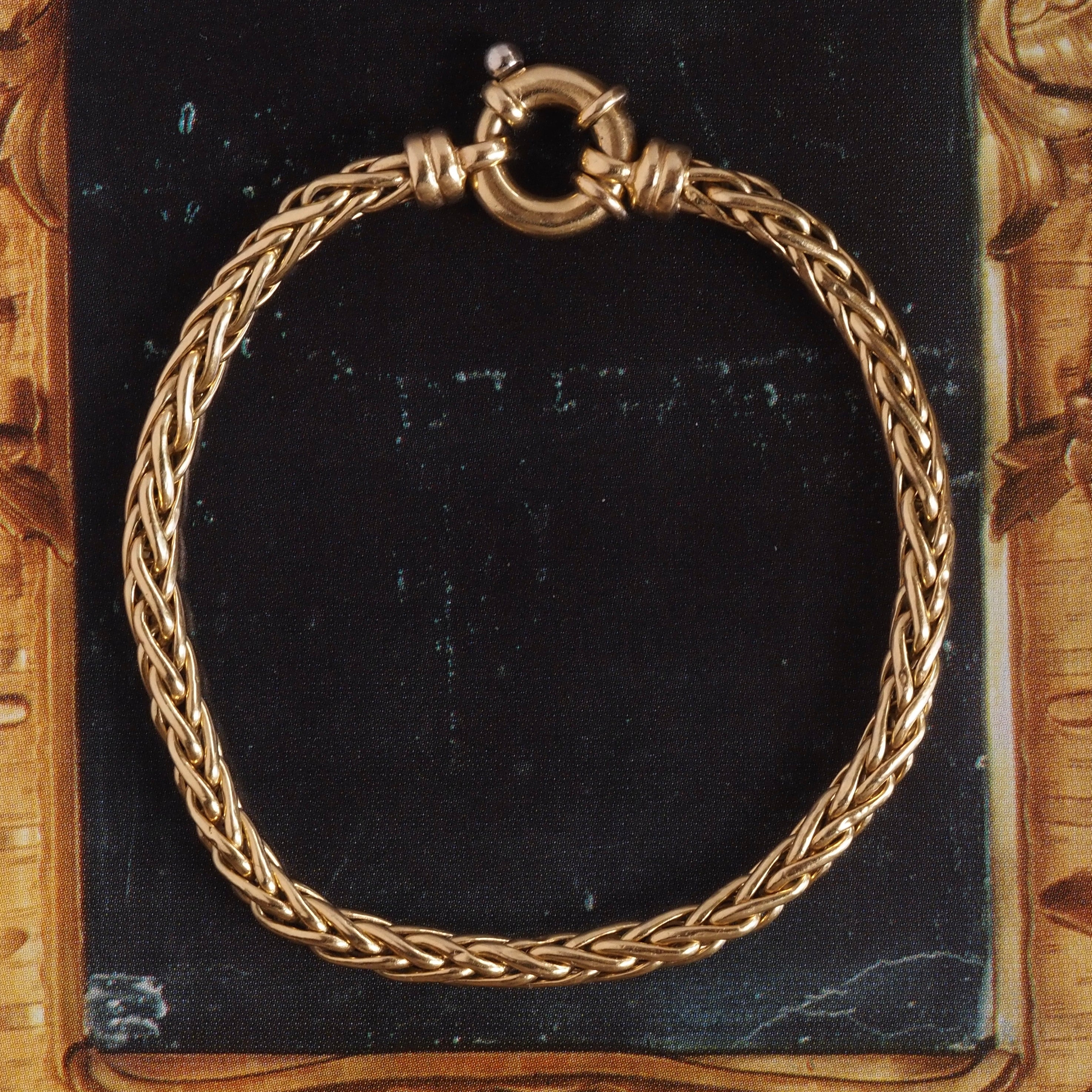 Vintage Italian 18k Gold Wheat Chain 7.25" Bracelet