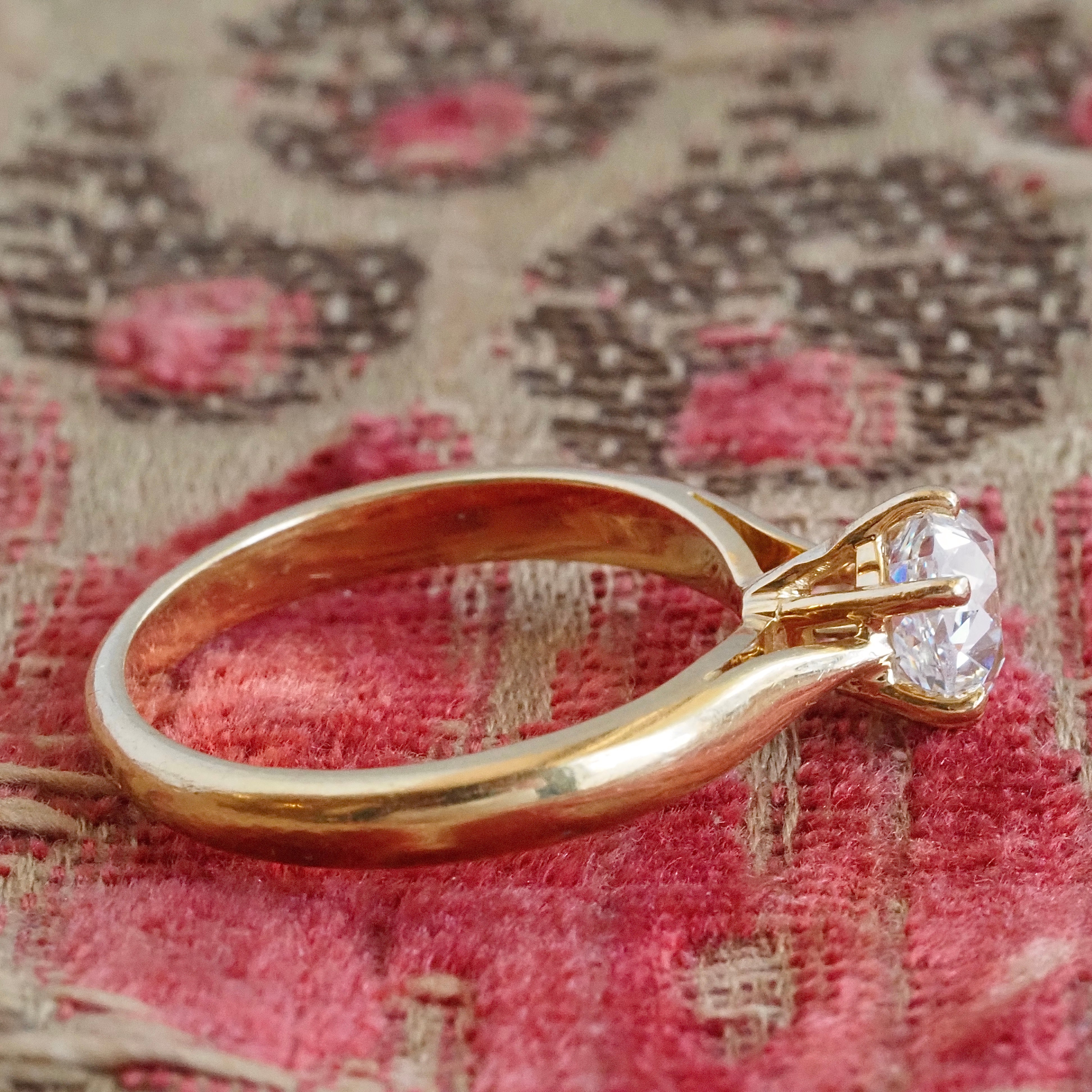 Vintage French Old Mine Cut Diamond 18k Solitaire Engagement Ring