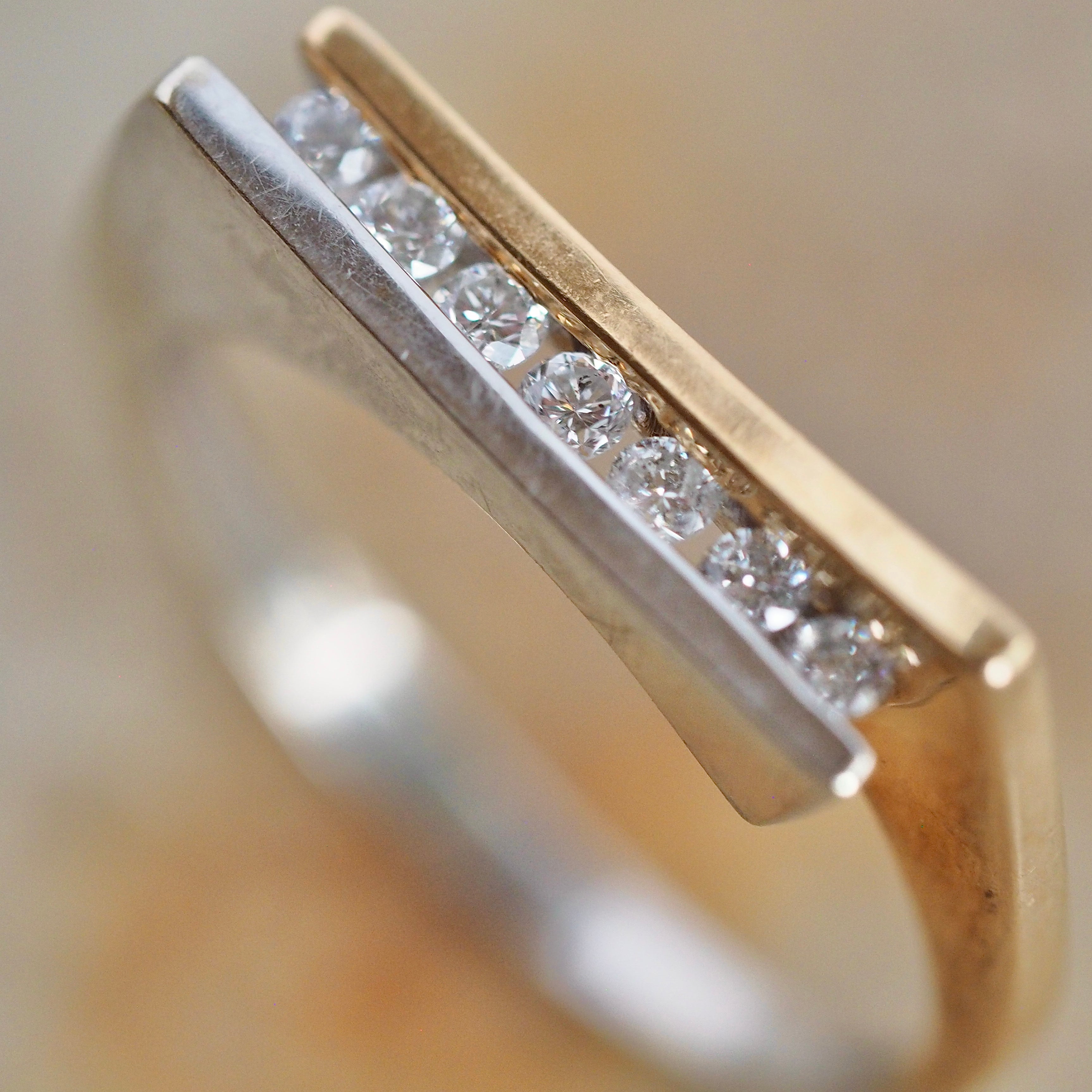 Modernist 14k Gold Two Tone Channel Set Diamond Ring