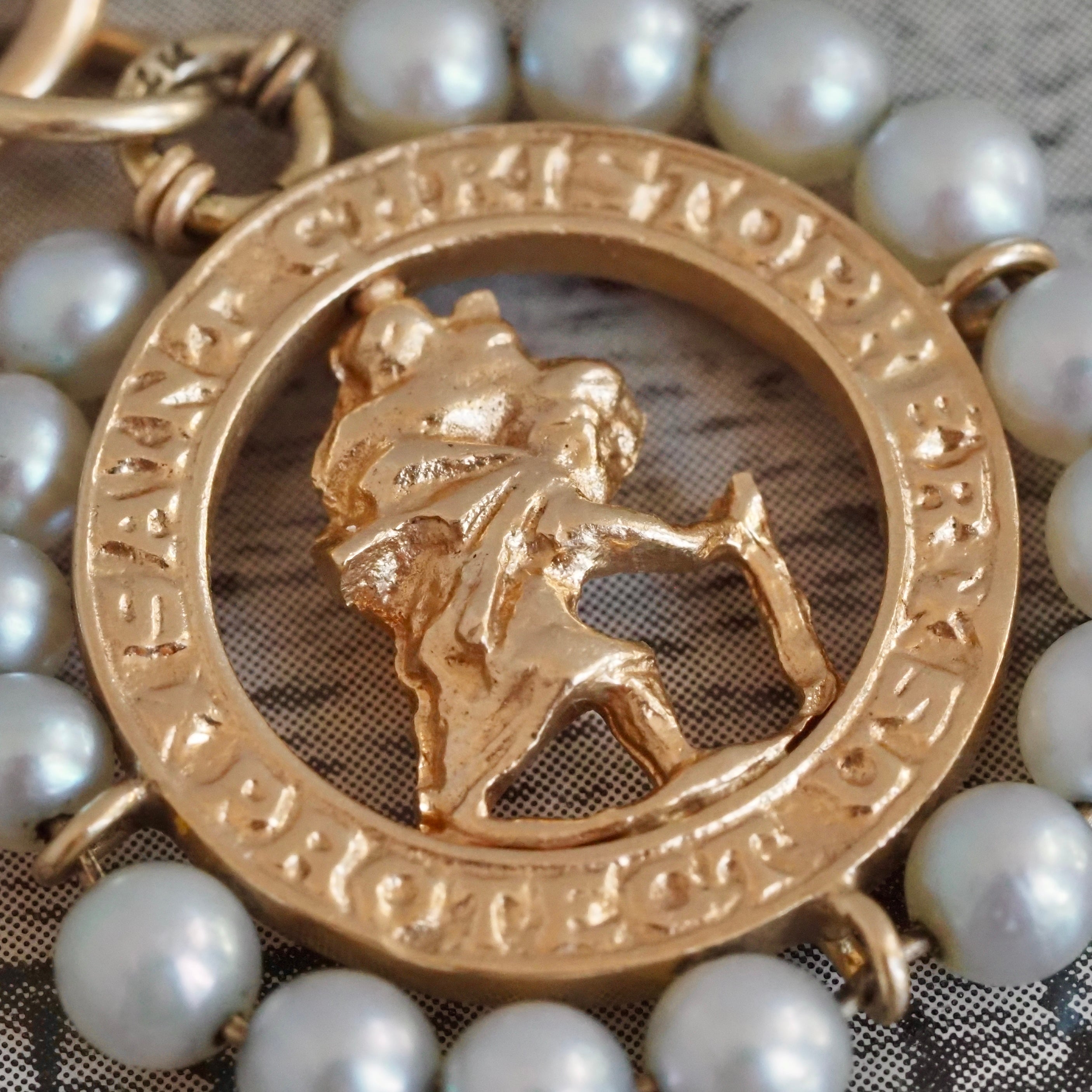 Vintage 14k Gold and Pearl Saint Christopher Pendant