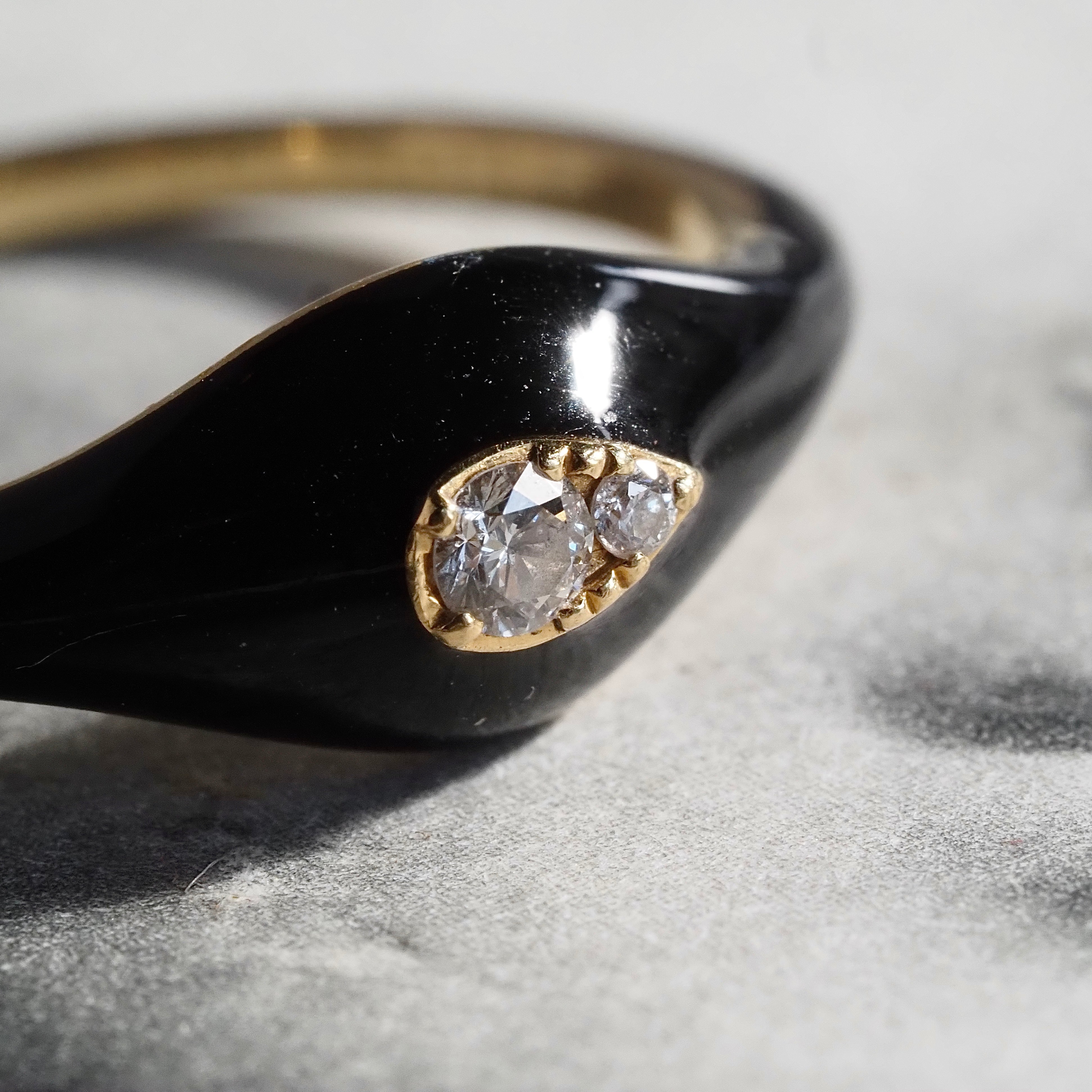 Domed Black Enamel 18k Gold Diamond Teardrop Ring