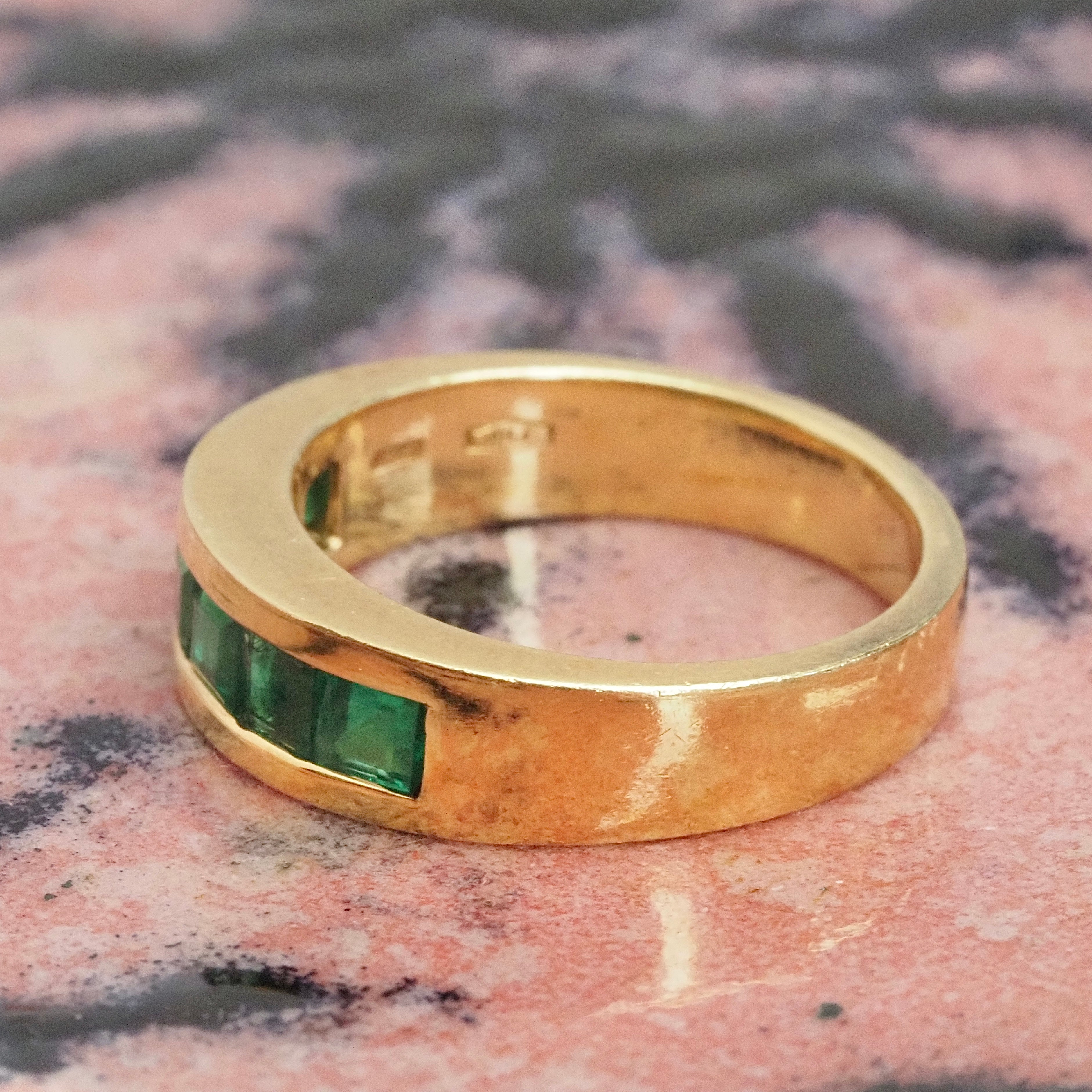 Vintage Italian 18k Gold Emerald Channel Set Band