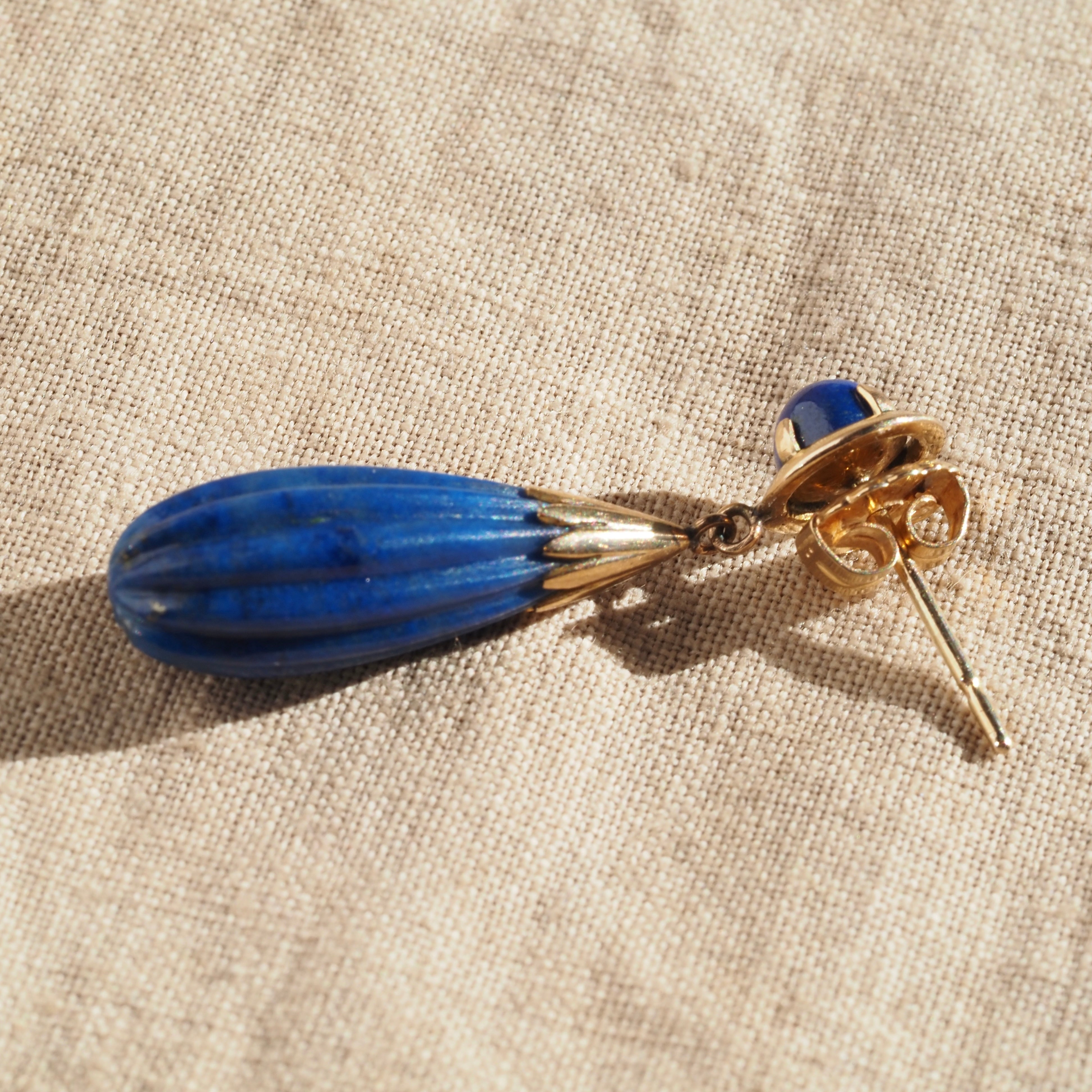 Vintage Lapis 10k Gold Drop Earrings