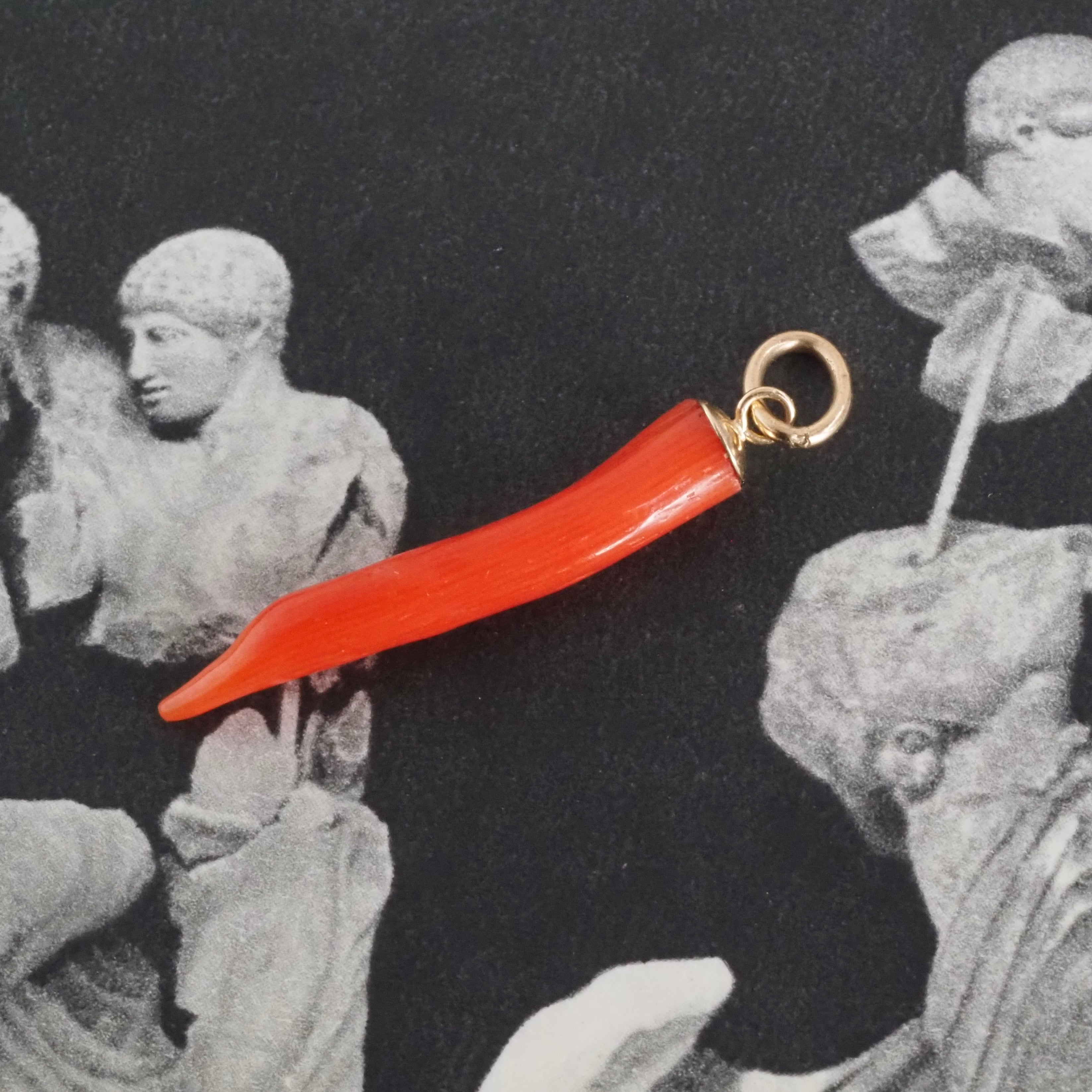 Antique 18k Gold Coral Cornicello Charm