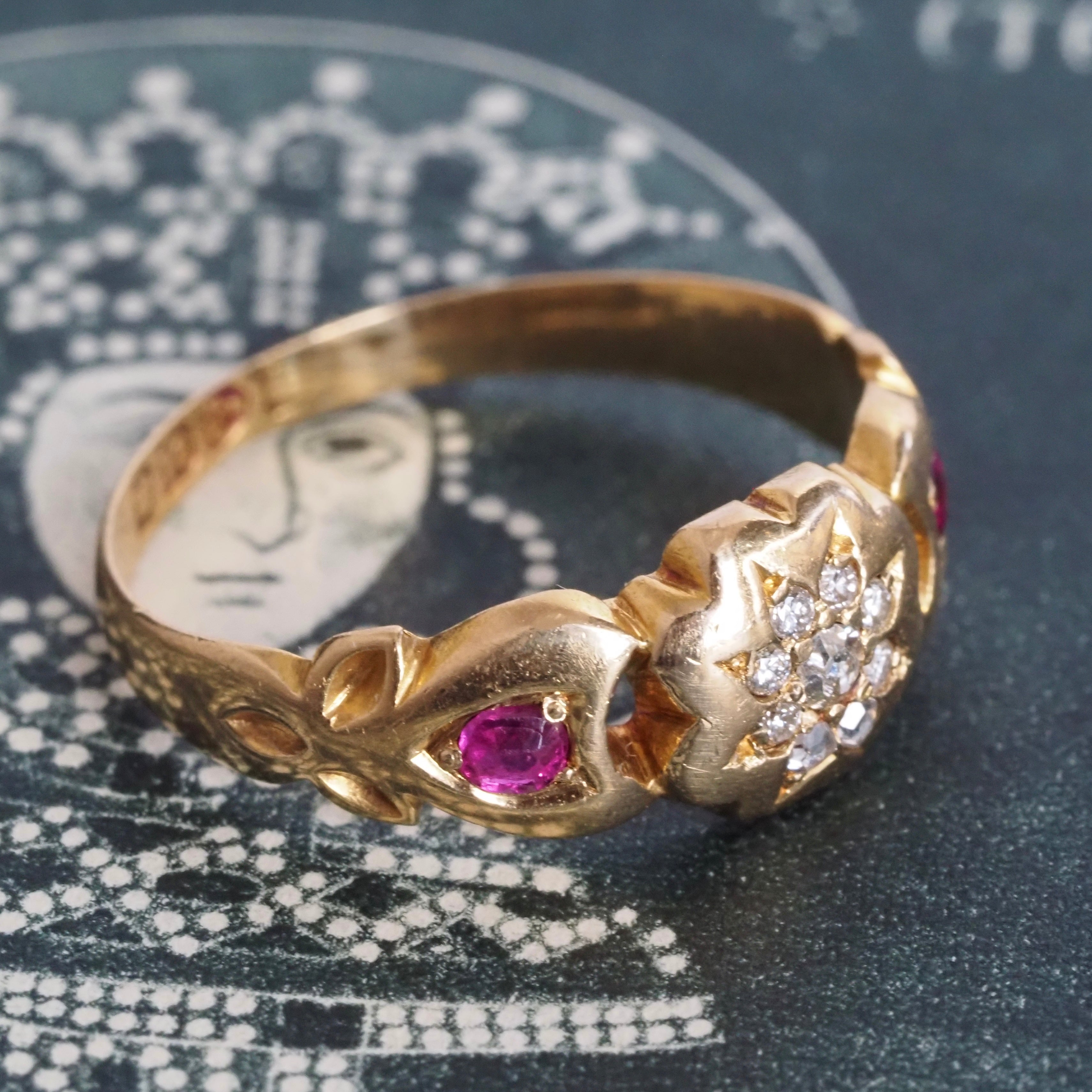 Antique Victorian 18k Gold Ruby & Diamond Ring