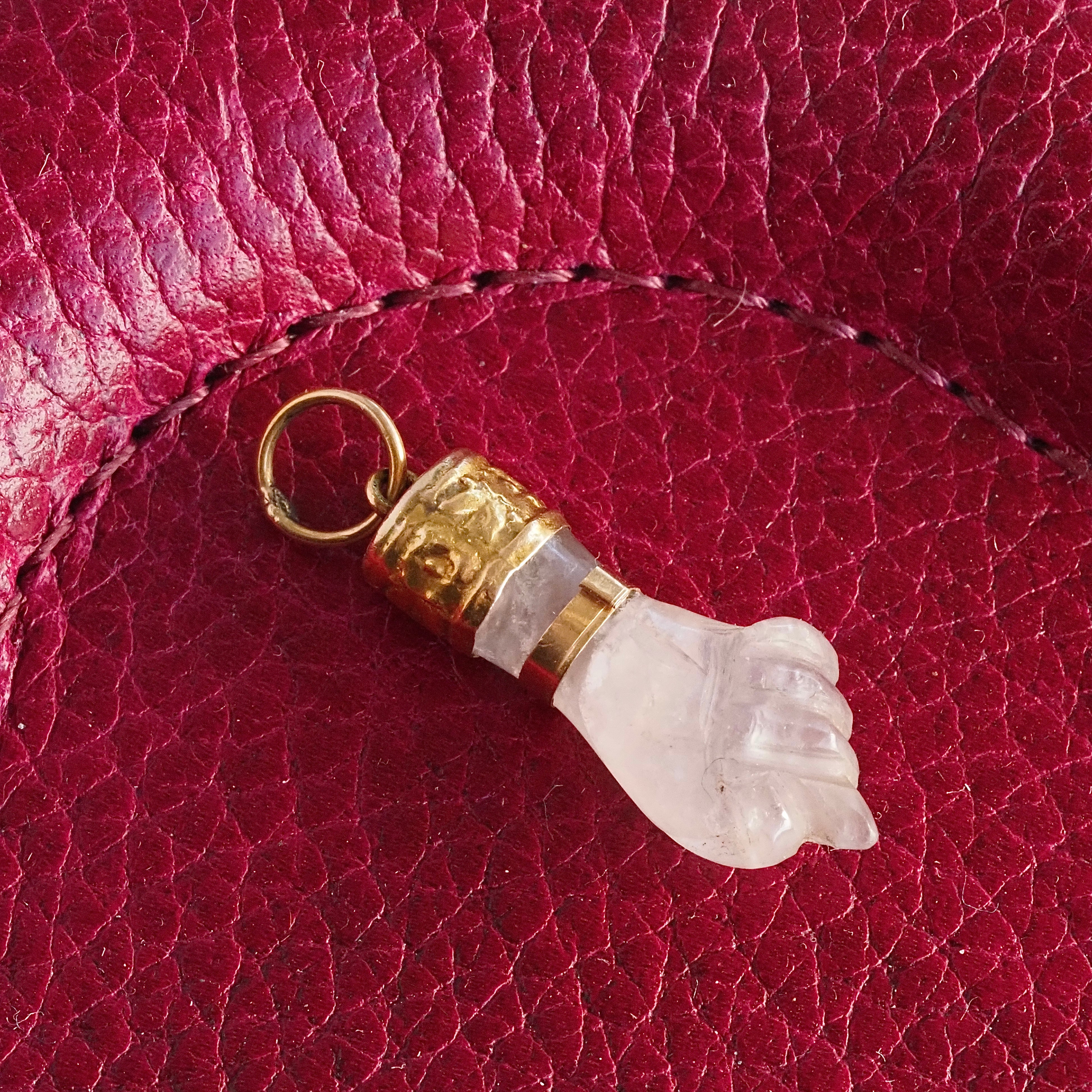 Antique Mano Figa Rose Quartz 18k Gold Pendant