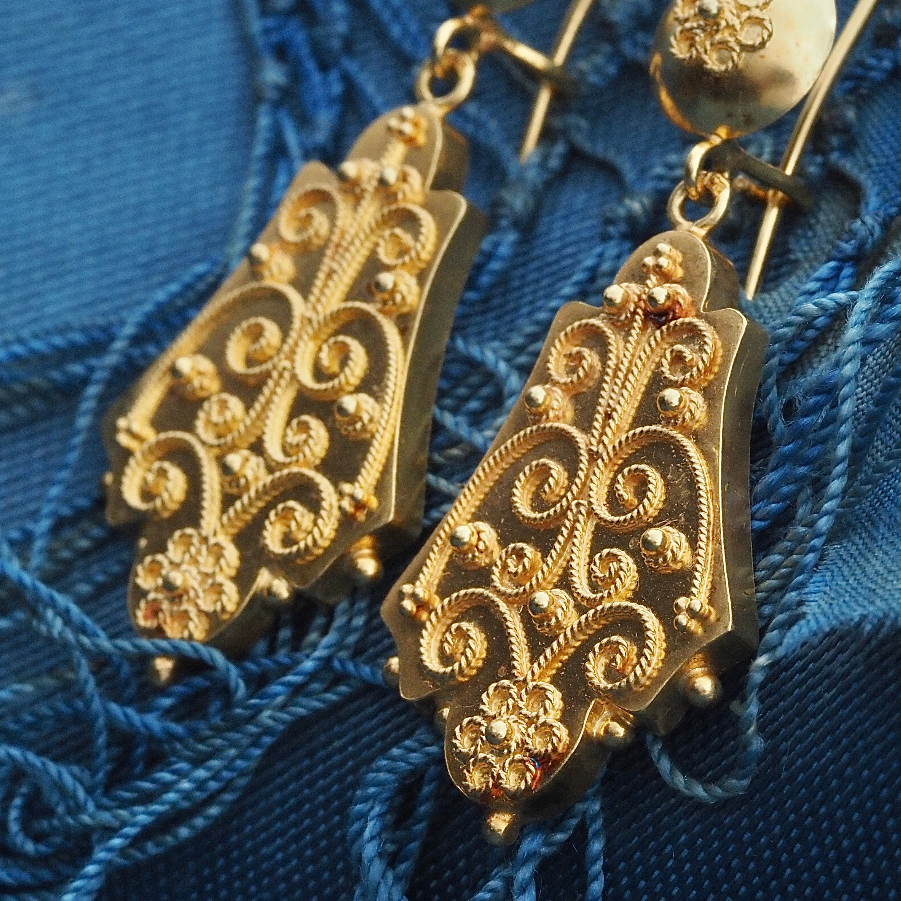 Antique Victorian Portuguese Filigree 19k Gold Earrings