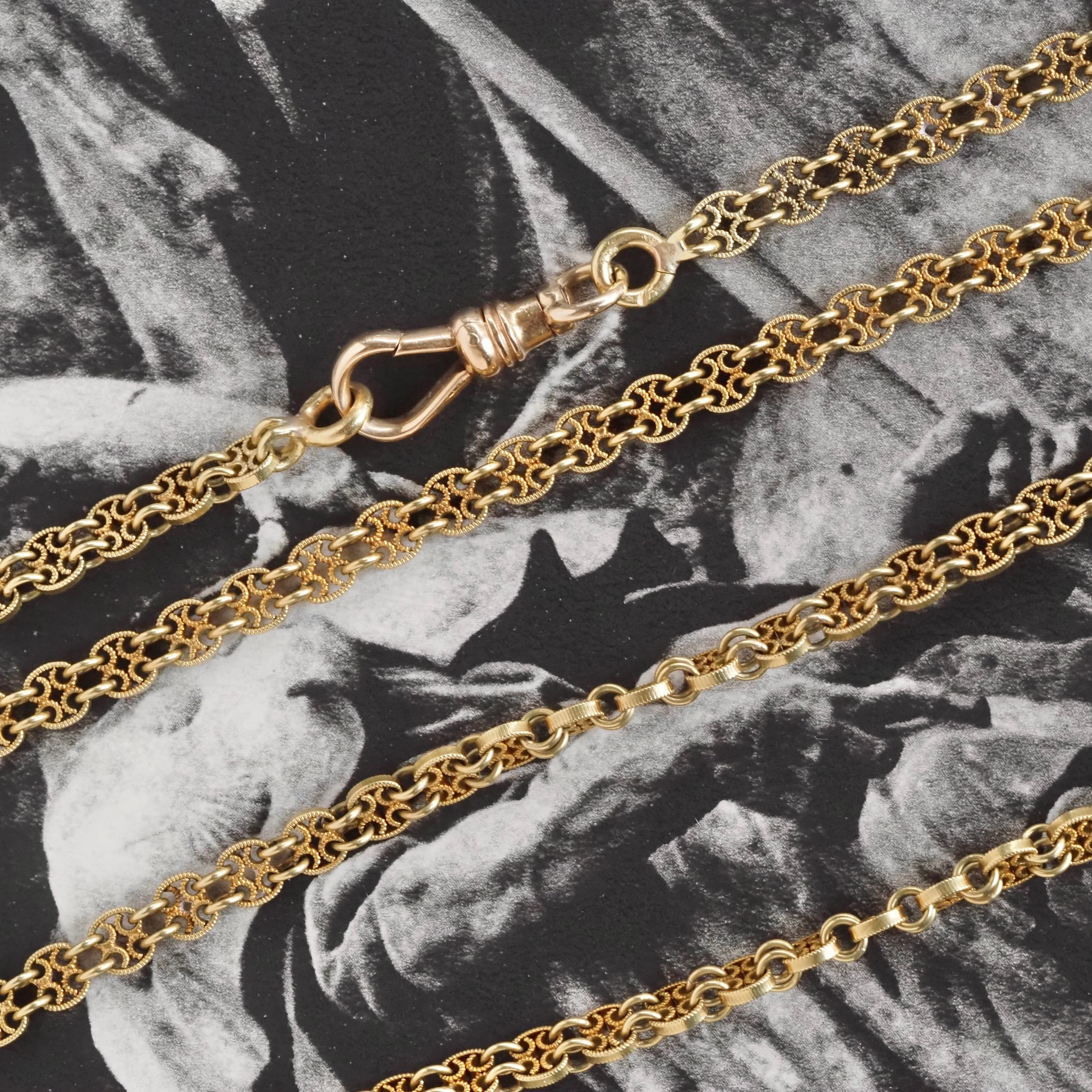 Antique French 18k Gold Art Nouveau Ornate Chain Link Necklace