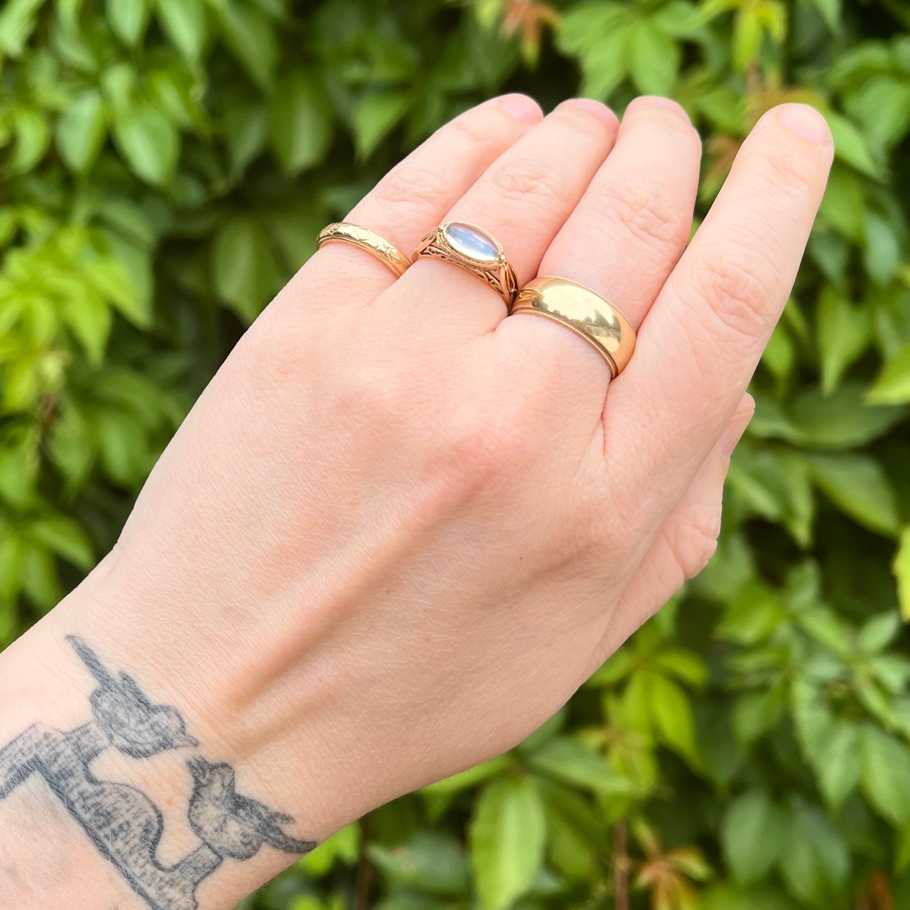 Antique Art Nouveau Moonstone 10k Gold Filigree Ring