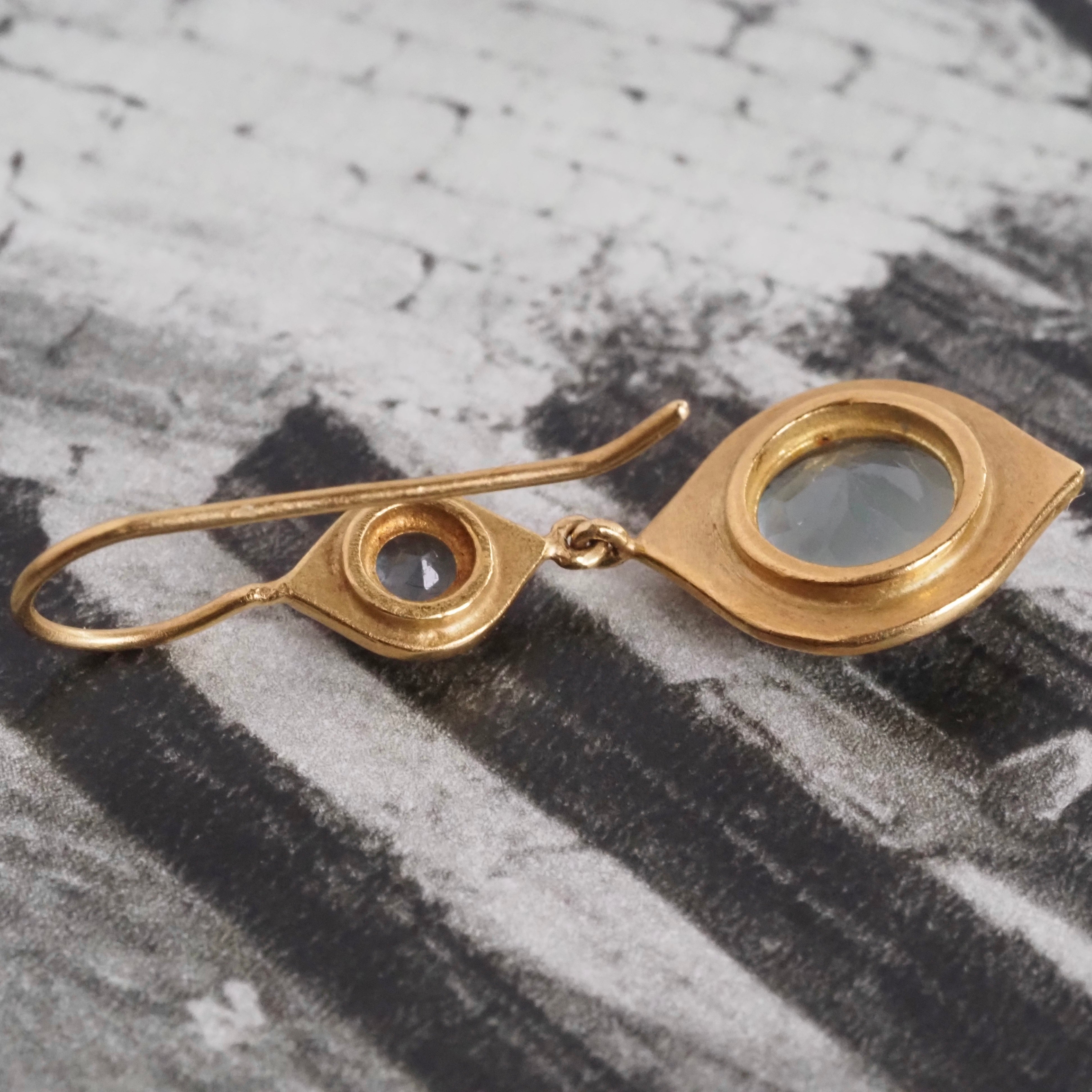 Buff Cut Aquamarine 18k Gold Drop Earrings