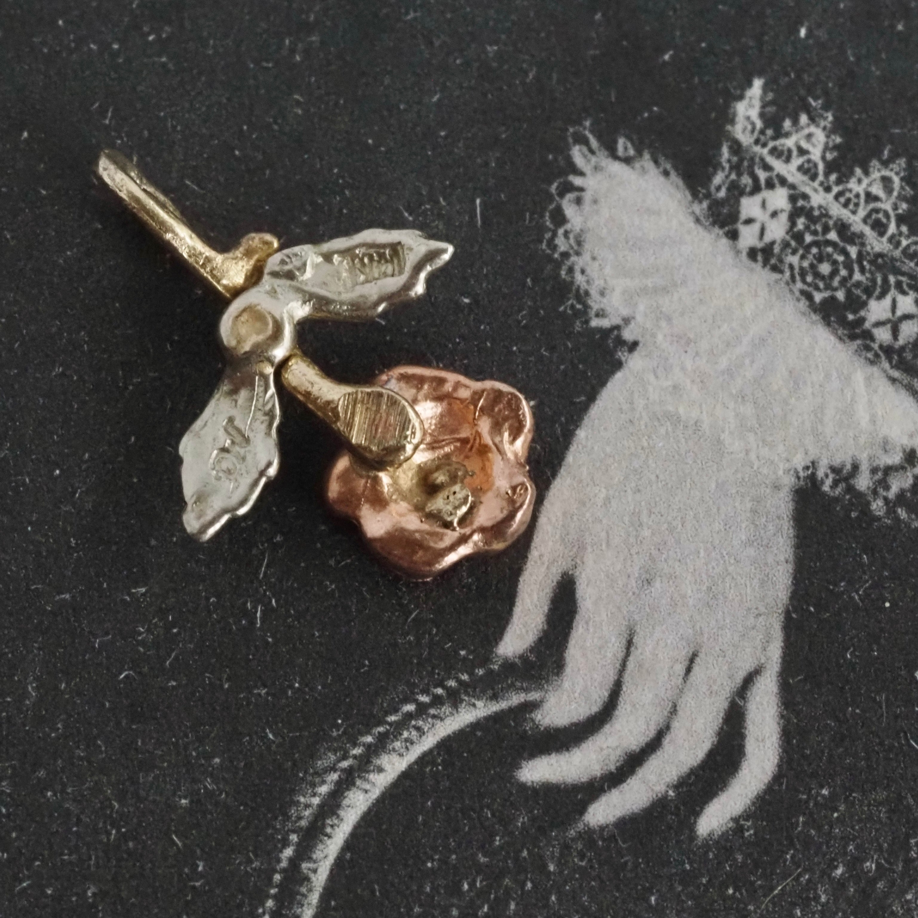 Vintage 14k Rose Gold & Green Gold Rose Charm