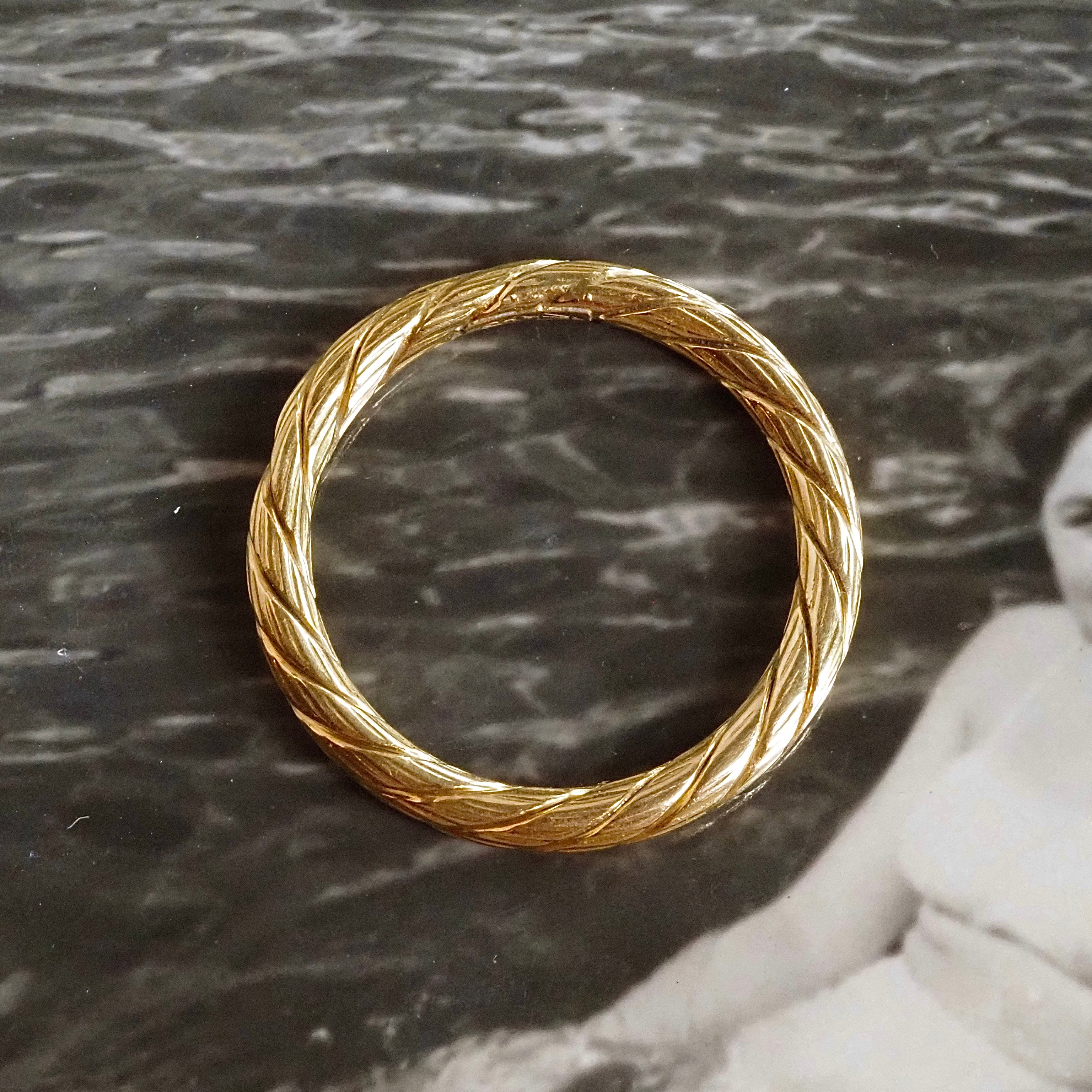 Vintage French 18k Gold Hand Engraved Rope Ring