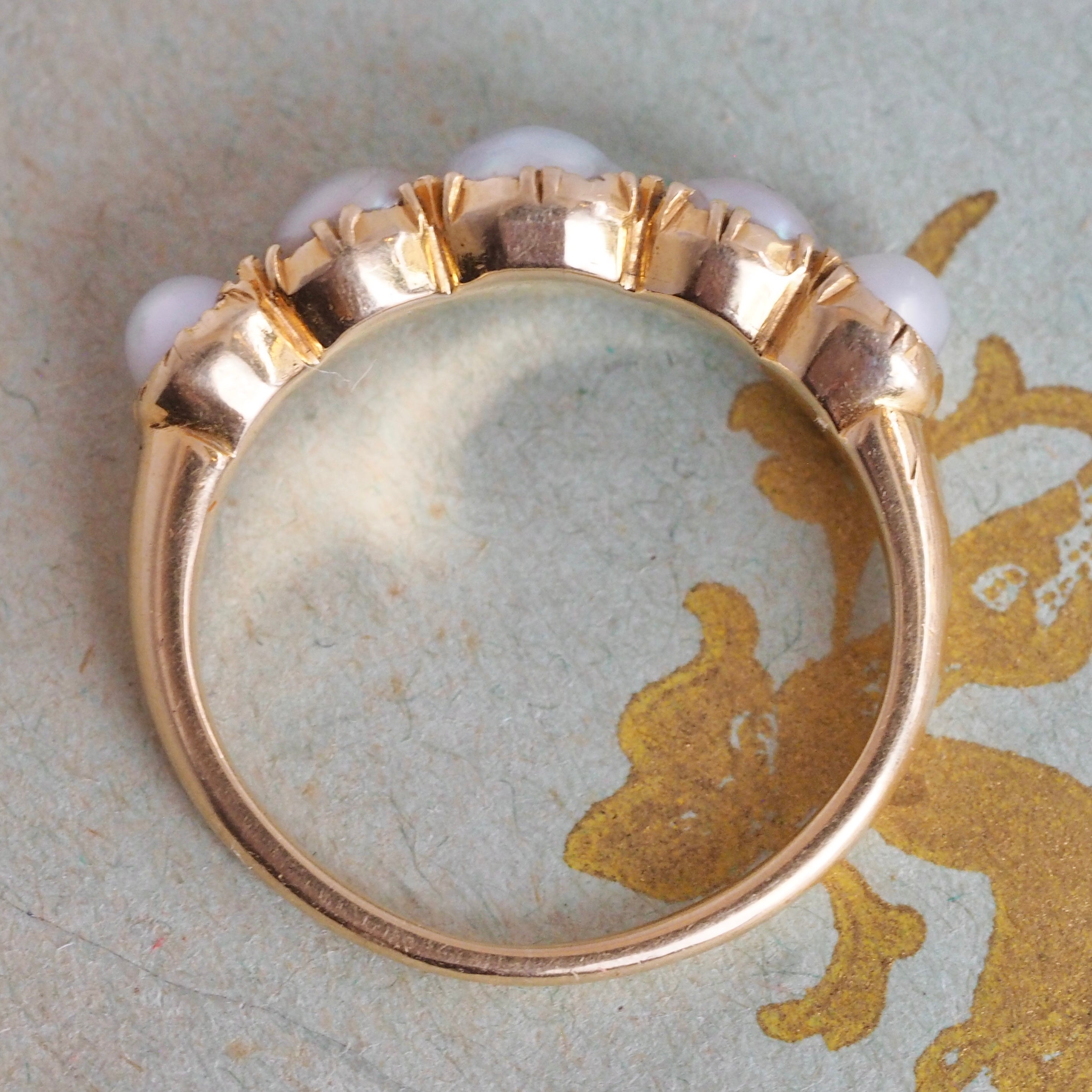 Antique Georgian 15k Gold Half Hoop Natural Pearl Ring