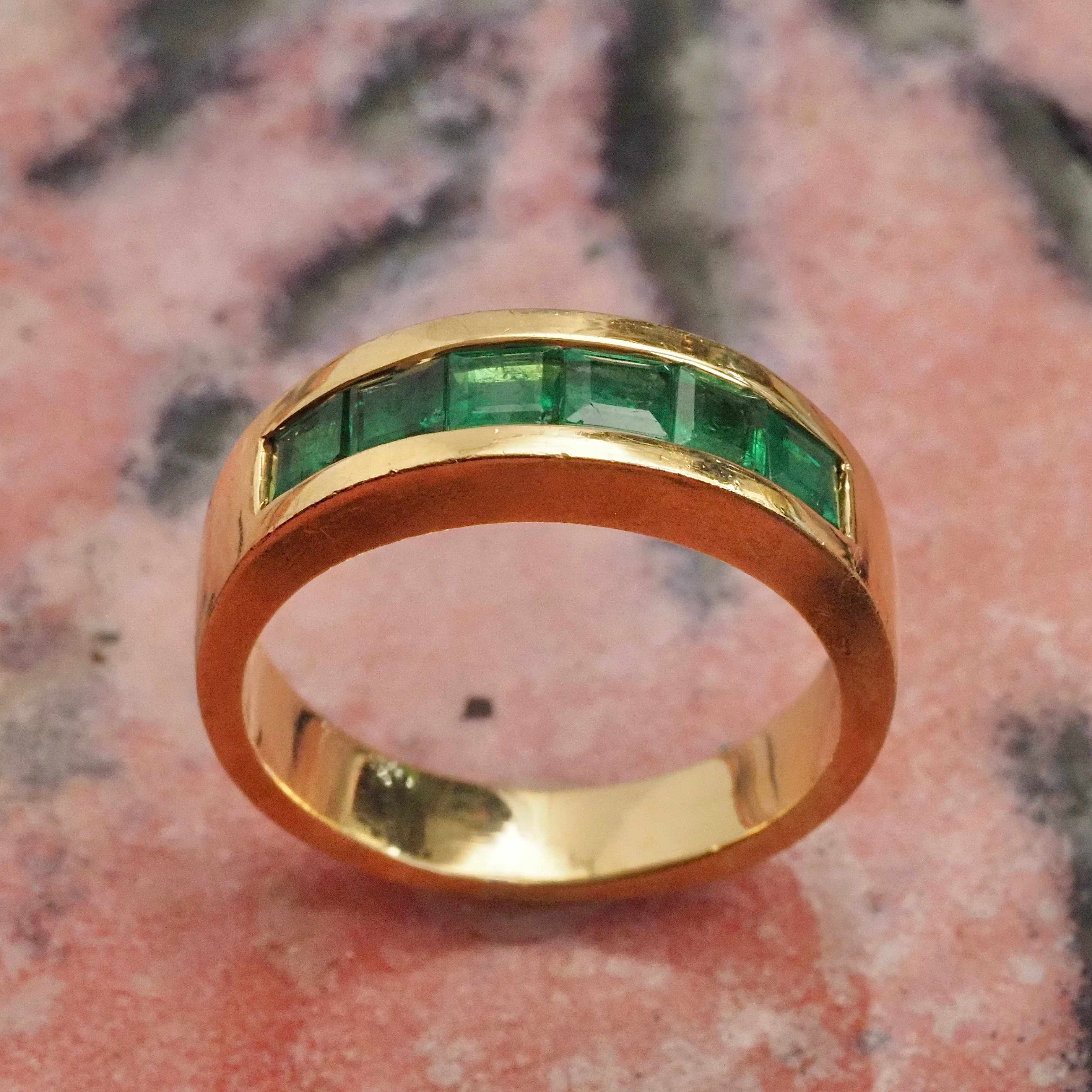 Vintage Italian 18k Gold Emerald Channel Set Band