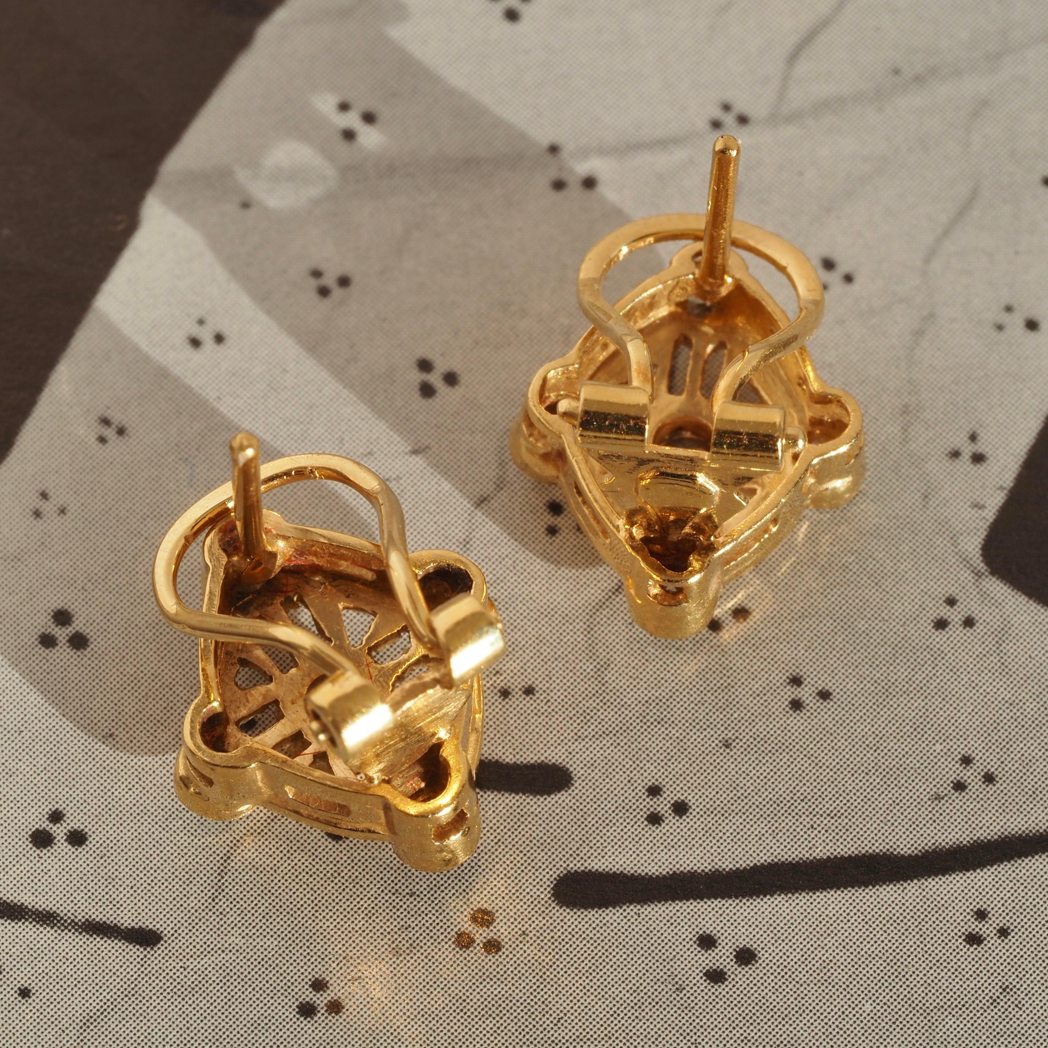 Vintage Spanish Diamond 18k Gold Kite Omega Back Earrings