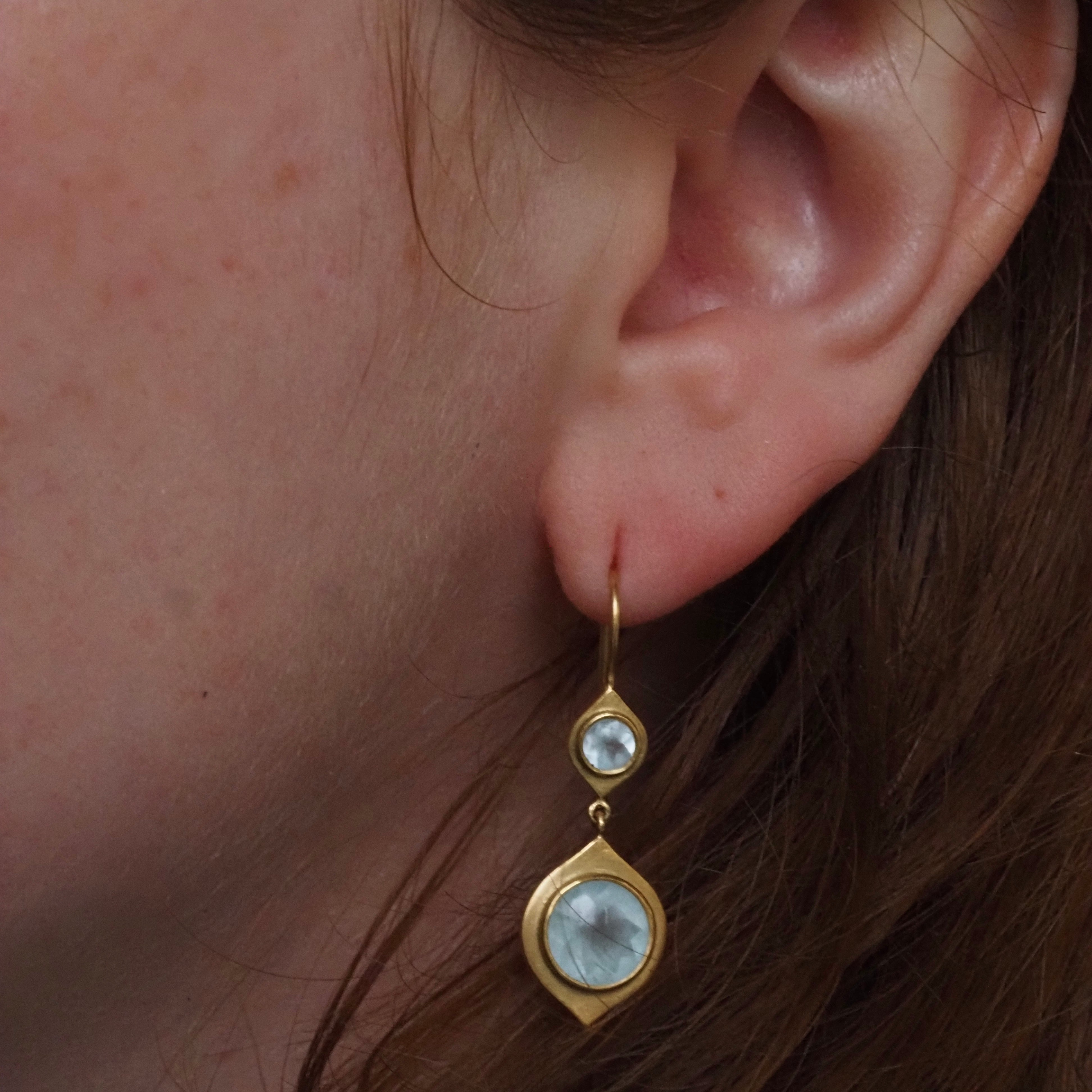 Buff Cut Aquamarine 18k Gold Drop Earrings