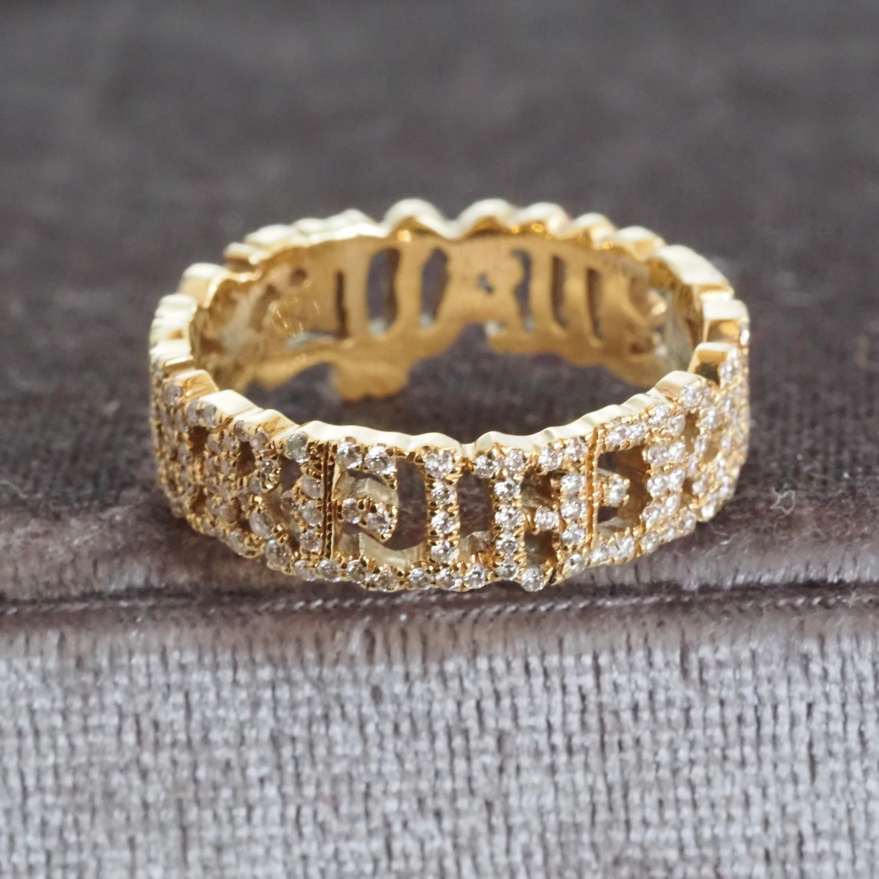 “Always & Forever” Diamond Pavé Script 18k Gold Eternity Band